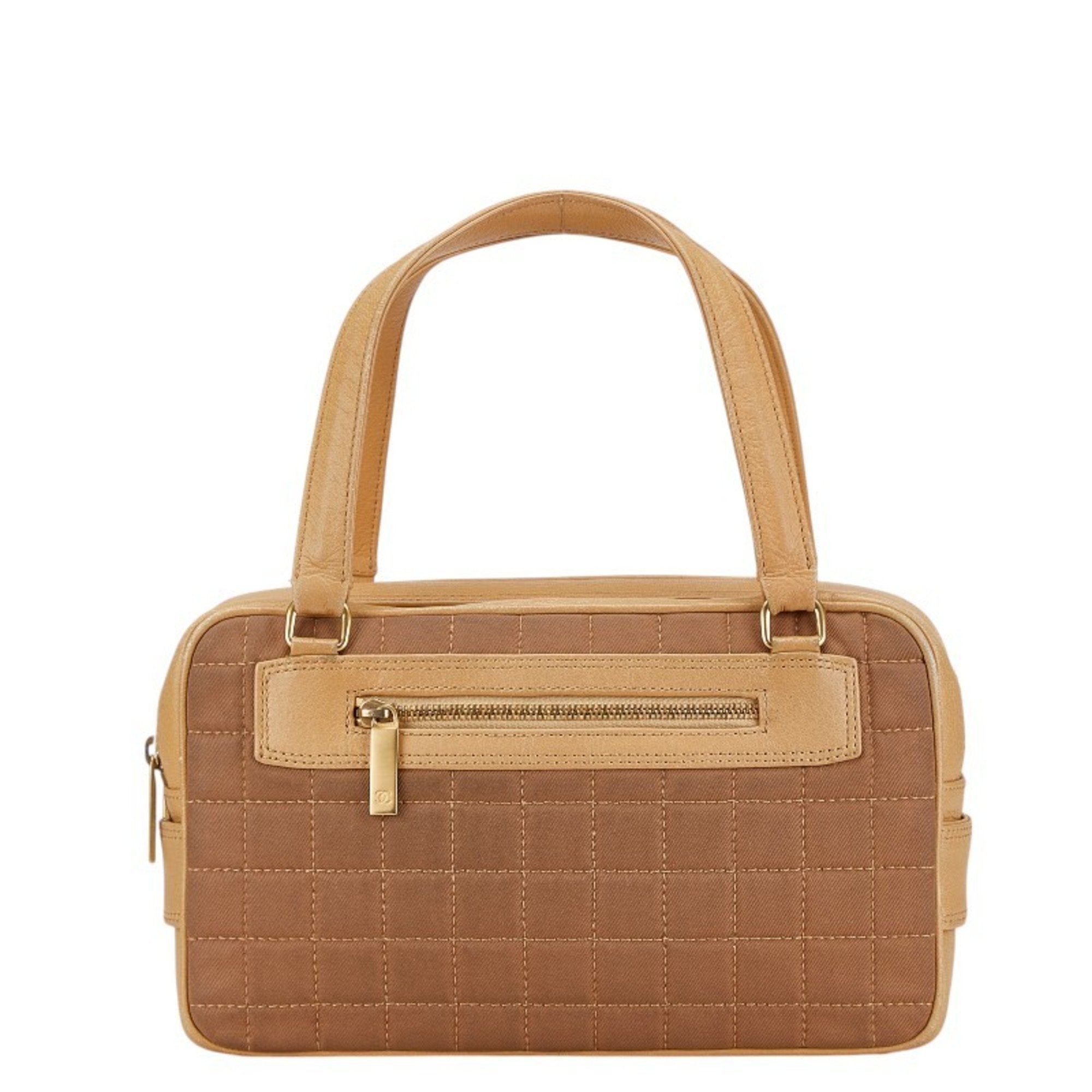 Chanel Beige Brown Canvas Leather Handbag (Pre-Owned)