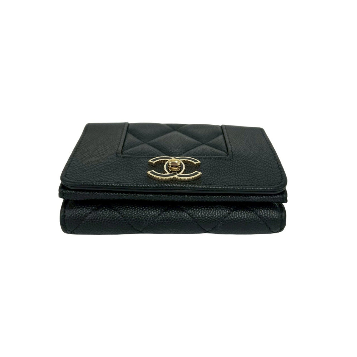 Chanel Black Grained Calfskin Wallet (Tri-Fold) (Pre-Owned)