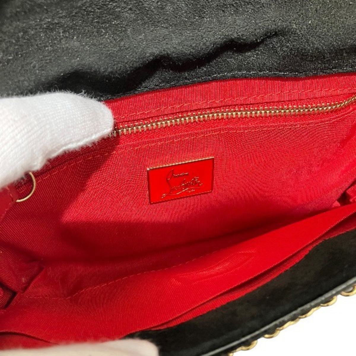 Christian Louboutin Black Red Color Patent Leather Clutch Bag Shoulder Bag (Pre-Owned)