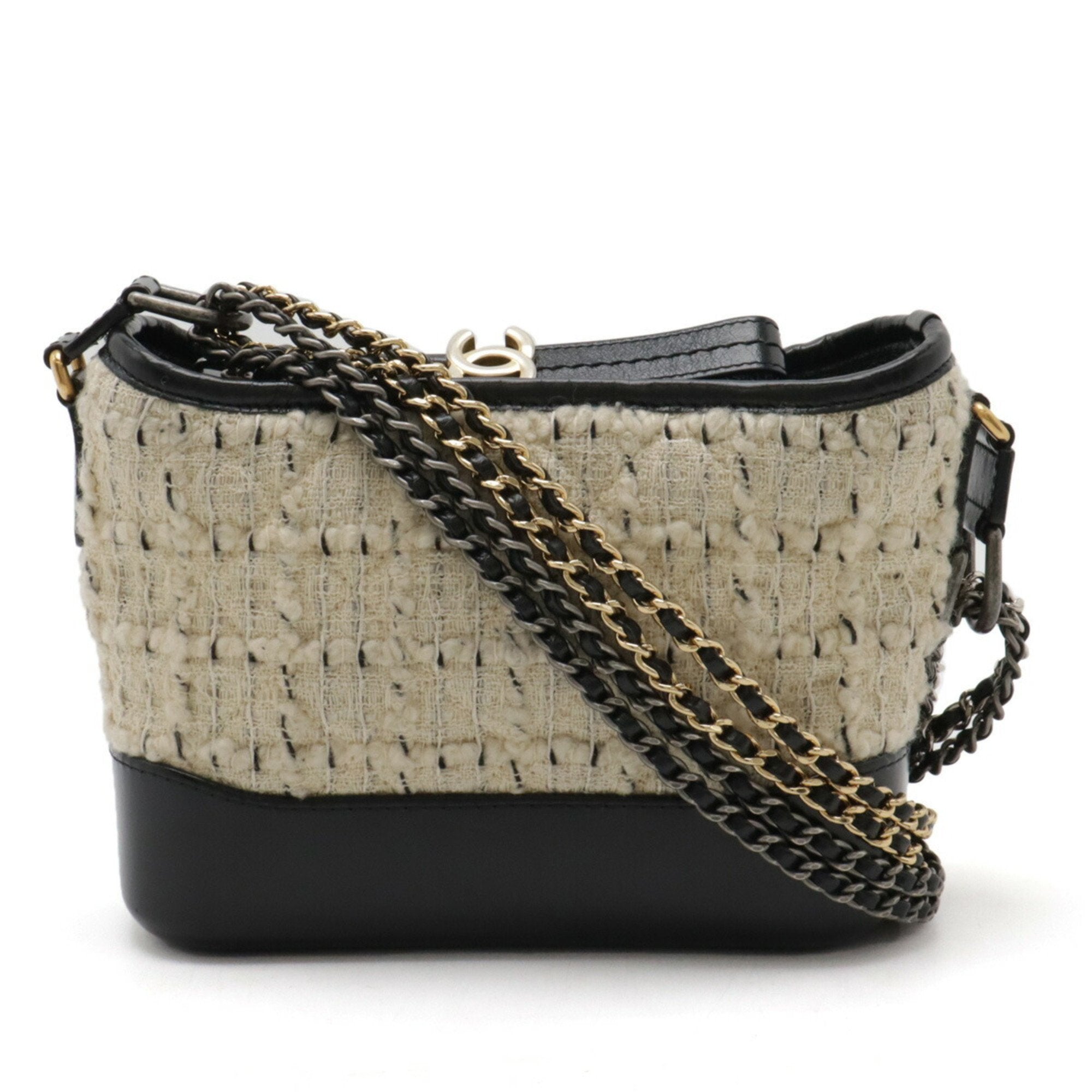 Chanel Black Ivory Tweed Leather Shoulder Bag (Pre-Owned)