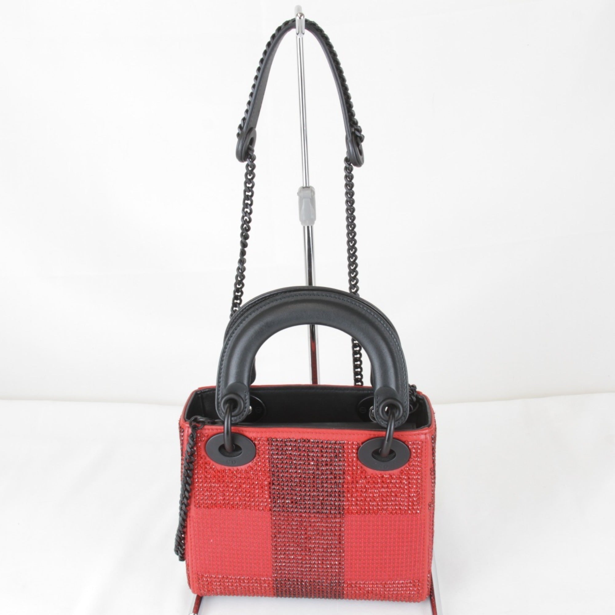 Christian Dior Red Color Rhinestone Leather Shoulder Bag (Pre-Owned)