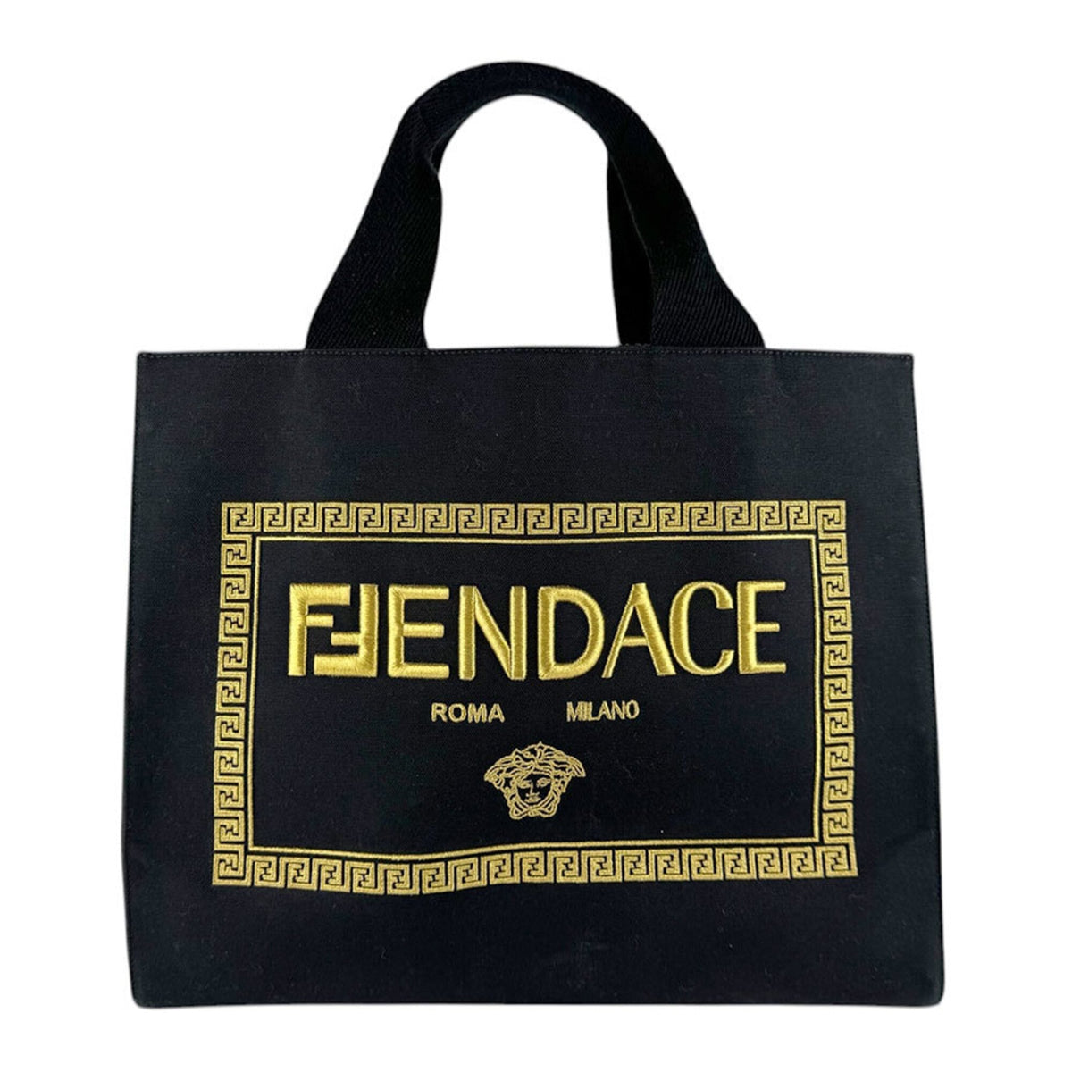 Fendi Black Gold Canvas Handbag Shoulder Bag (Pre-Owned)