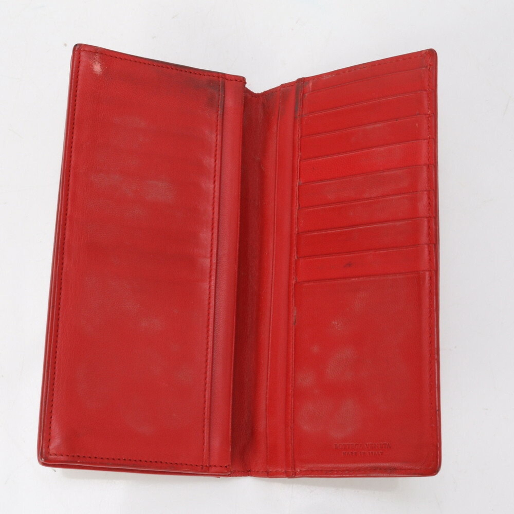 Bottega Veneta Orange Red Color Leather Long Bill Wallet (Bi-Fold) (Pre-Owned)