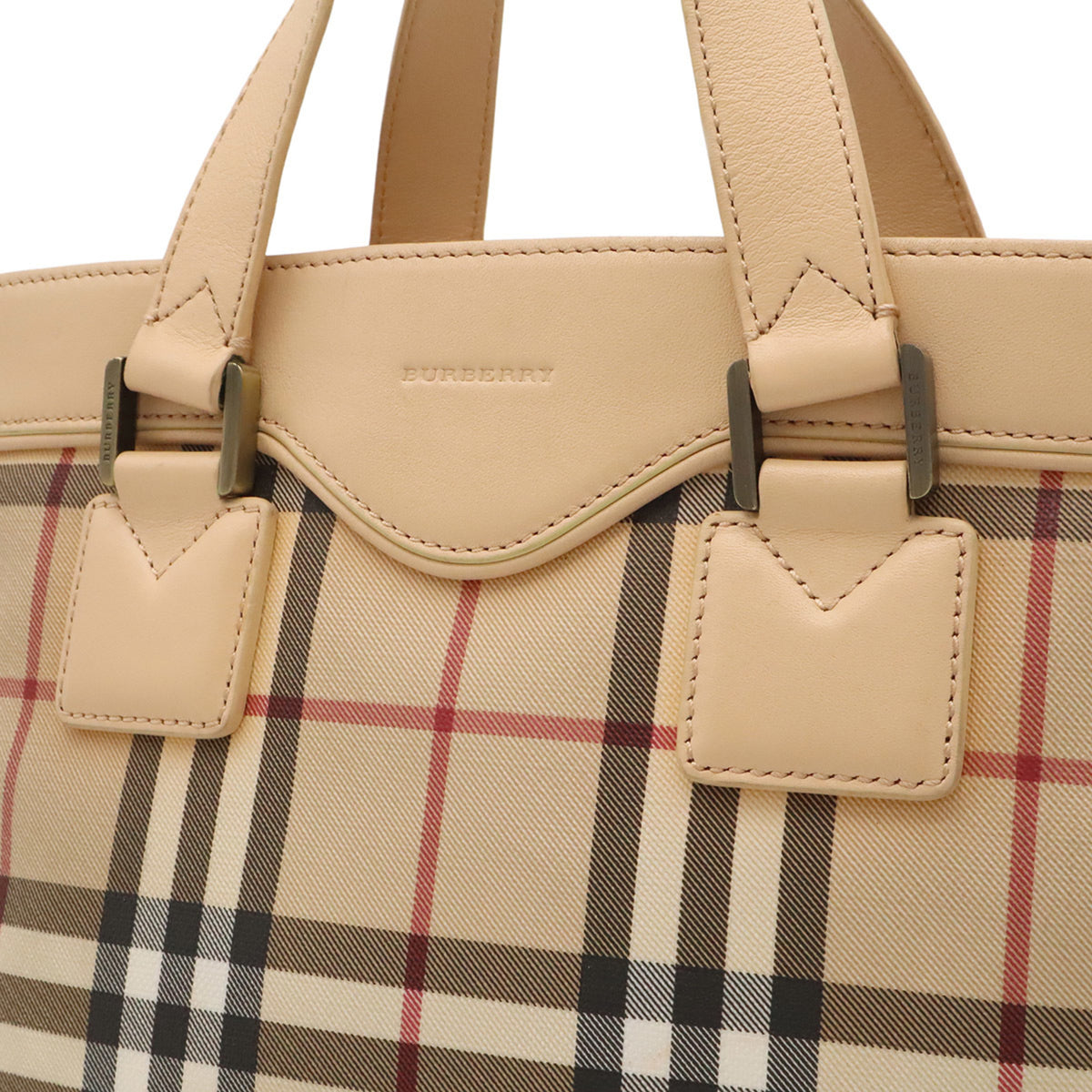 Burberry Beige Black Bordeaux Peach Coated Canvas Pvc Leather Handbag Tote Bag (Pre-Owned)