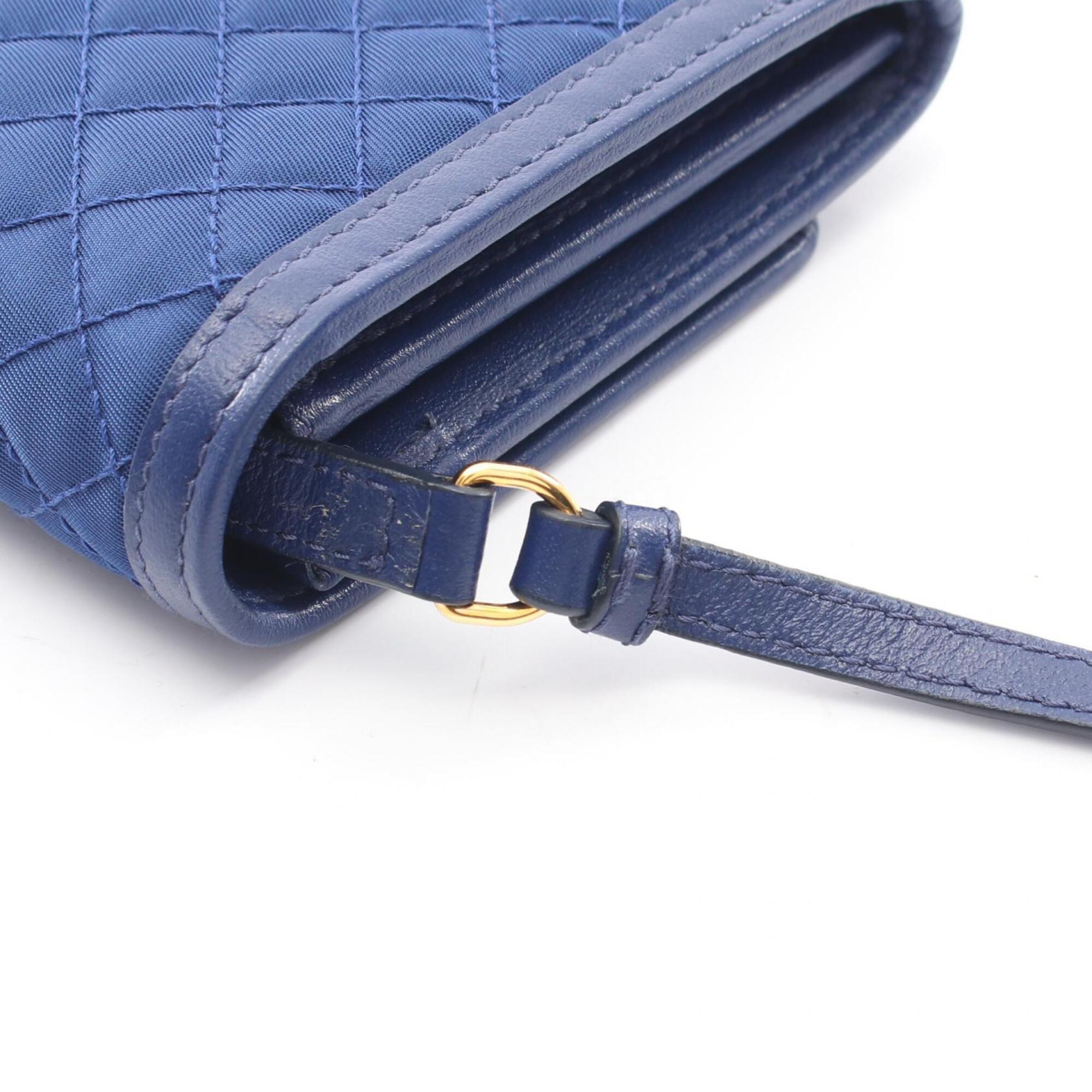 Prada Blue Nylon Leather Handbag Shoulder Bag (Pre-Owned)