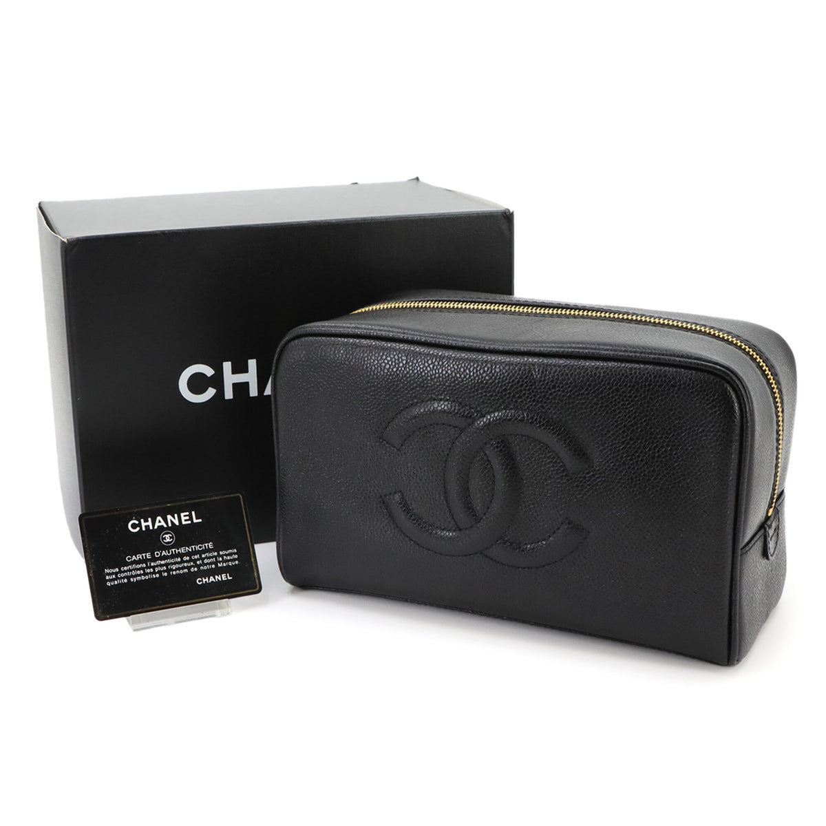 Chanel Black Grained Calfskin Handbag Pouch Wash Bag (Pre-Owned)