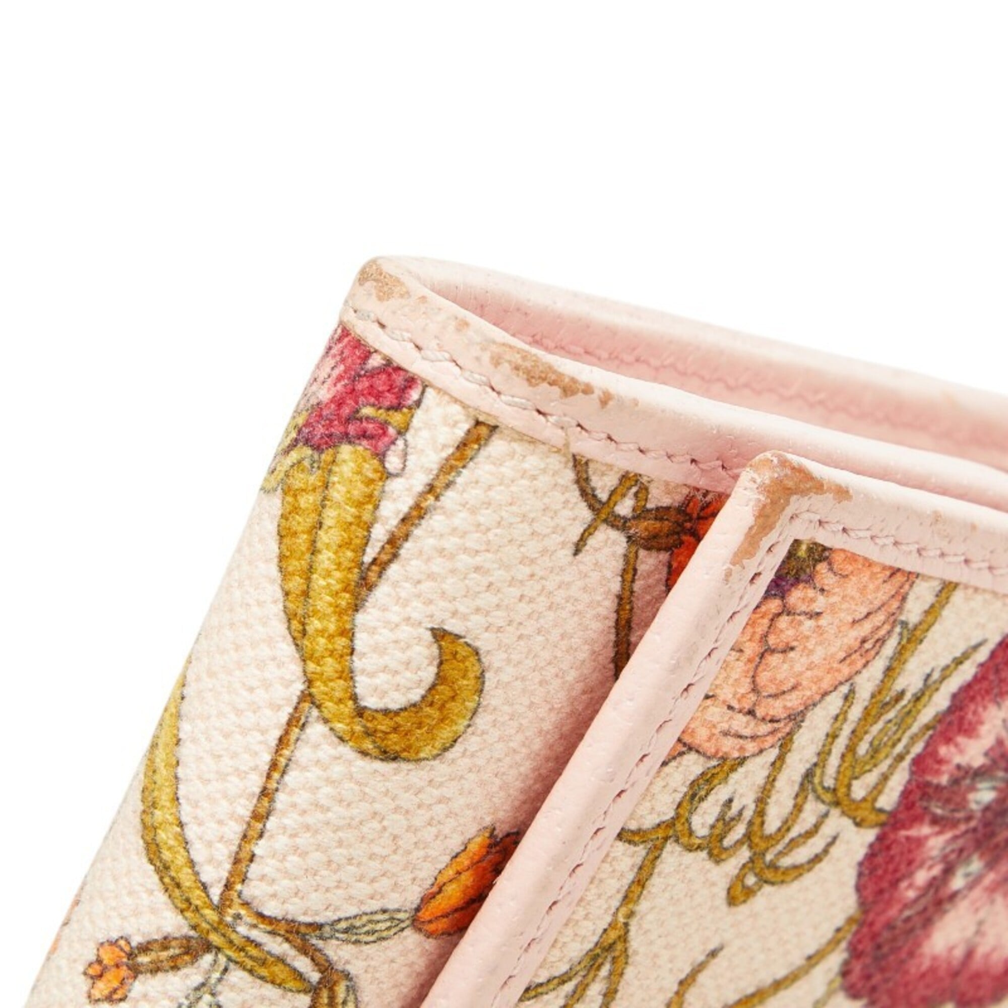 Gucci Multi-Color Pink Canvas Leather Chain/Shoulder Wallet (Pre-Owned)