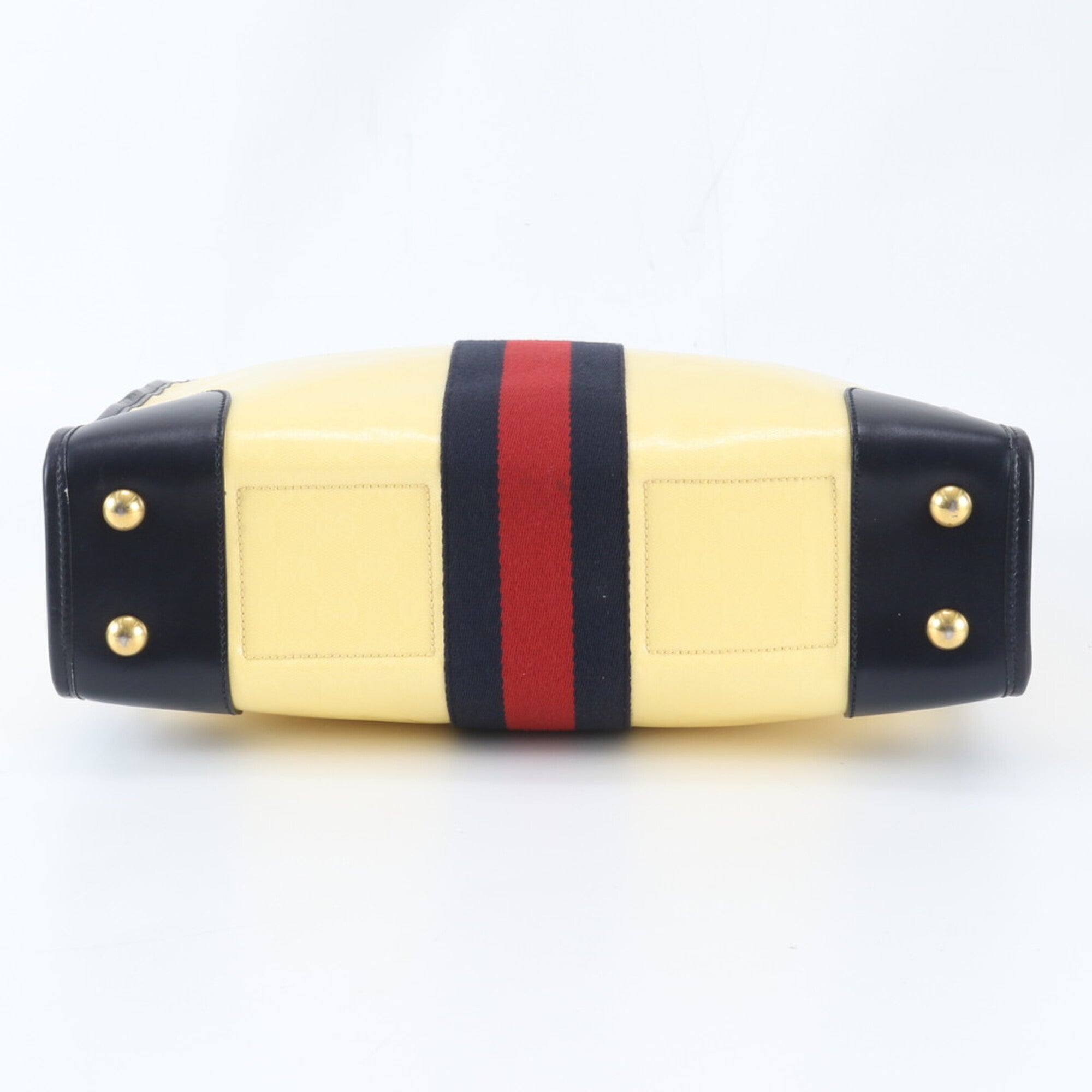 Gucci Sherry Line Navy Yellow Leather Coated Canvas Handbag Tote Bag (Pre-Owned)