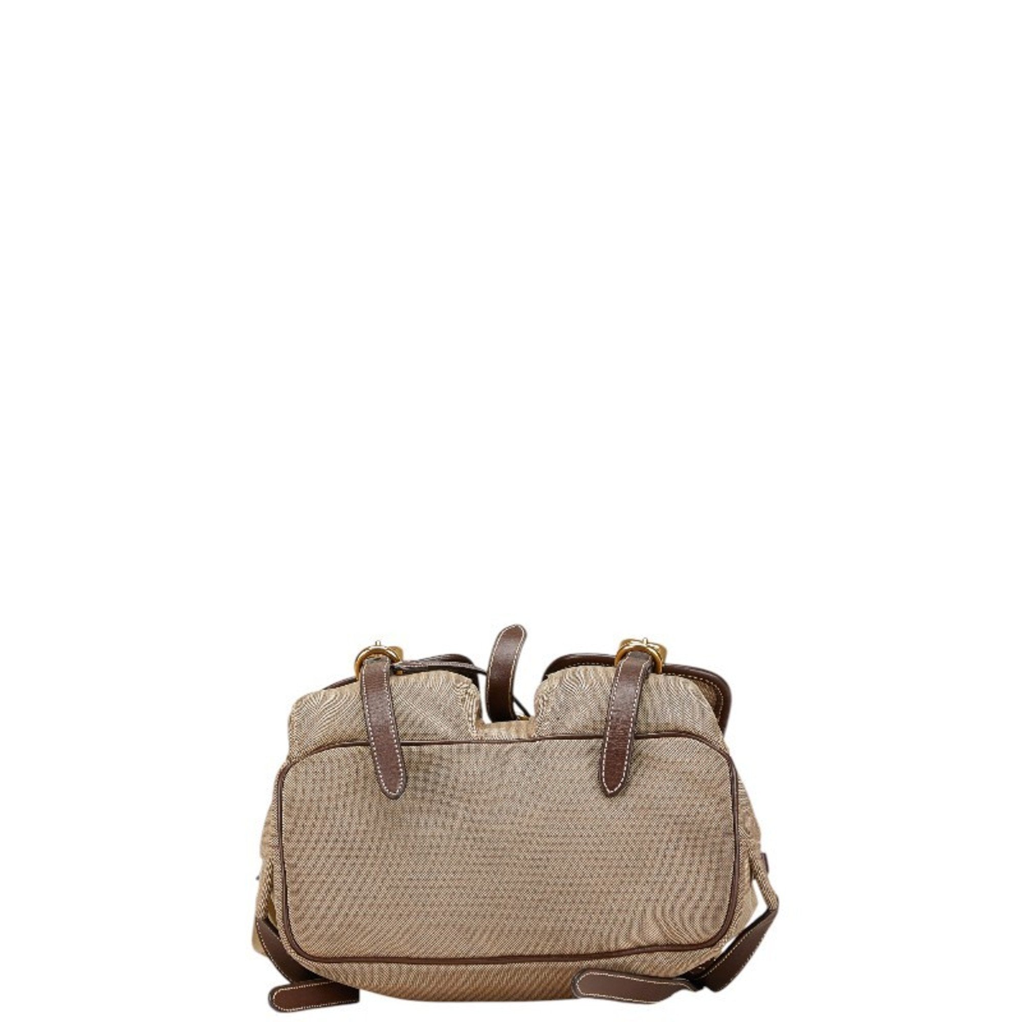 Prada Beige Brown Canvas Leather Backpack (Pre-Owned)