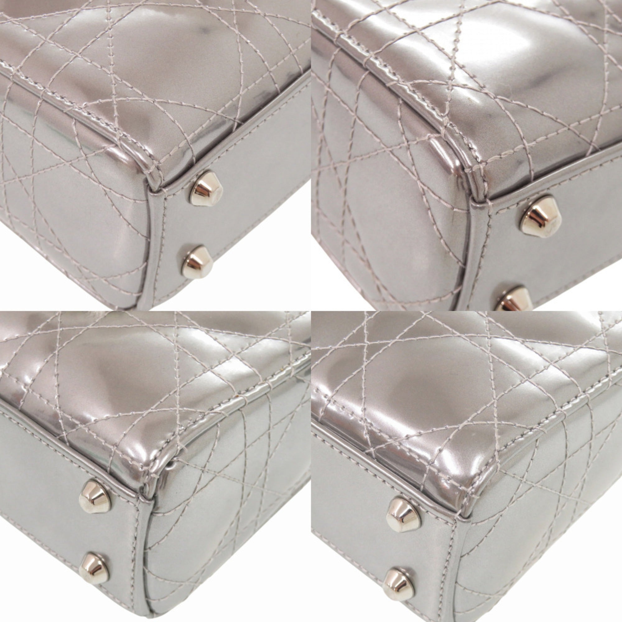 Christian Dior Silver Patent Leather Fur Handbag (Pre-Owned)