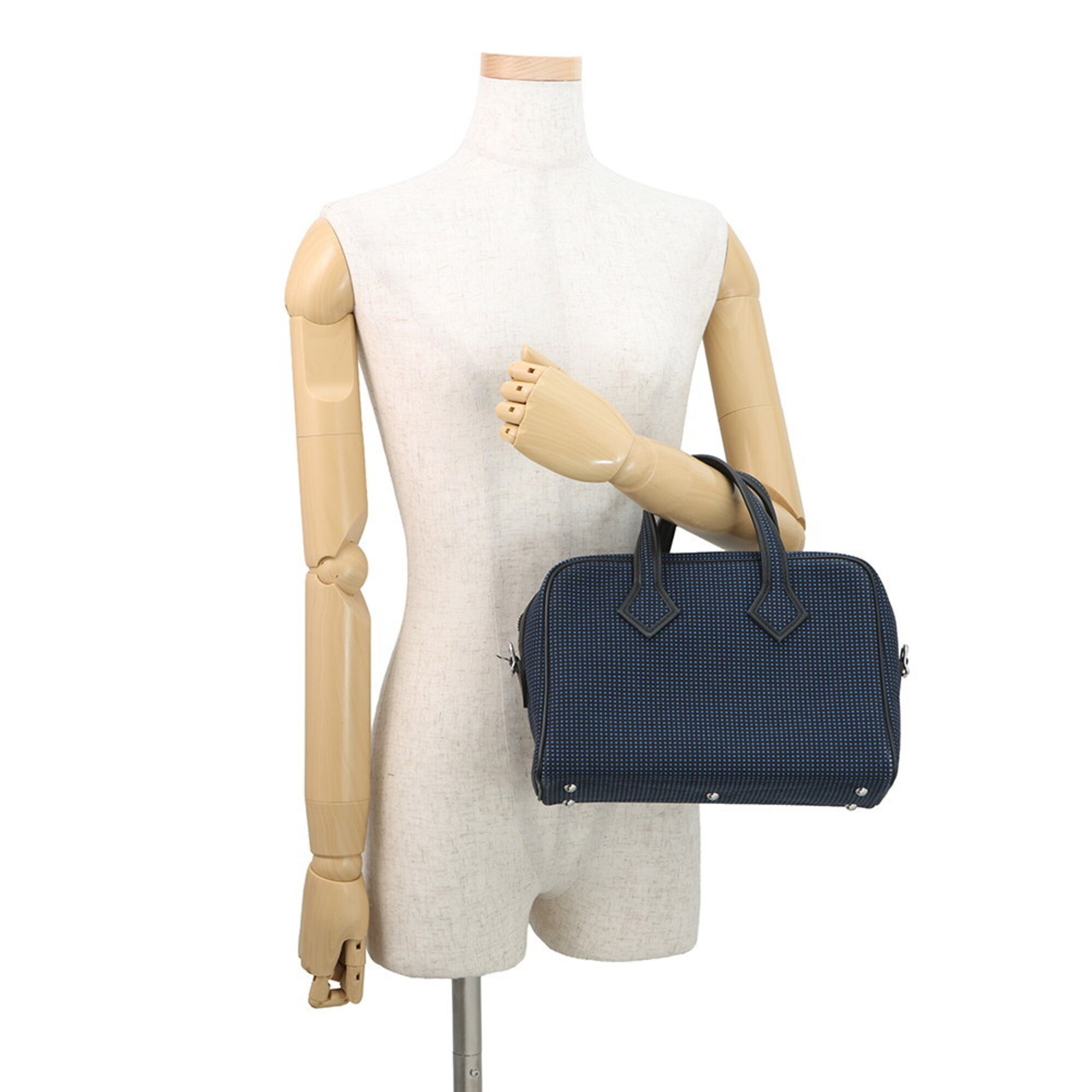 Hermes Black Bleu Saphir Swift Leather Canvas Handbag Shoulder Bag (Pre-Owned)