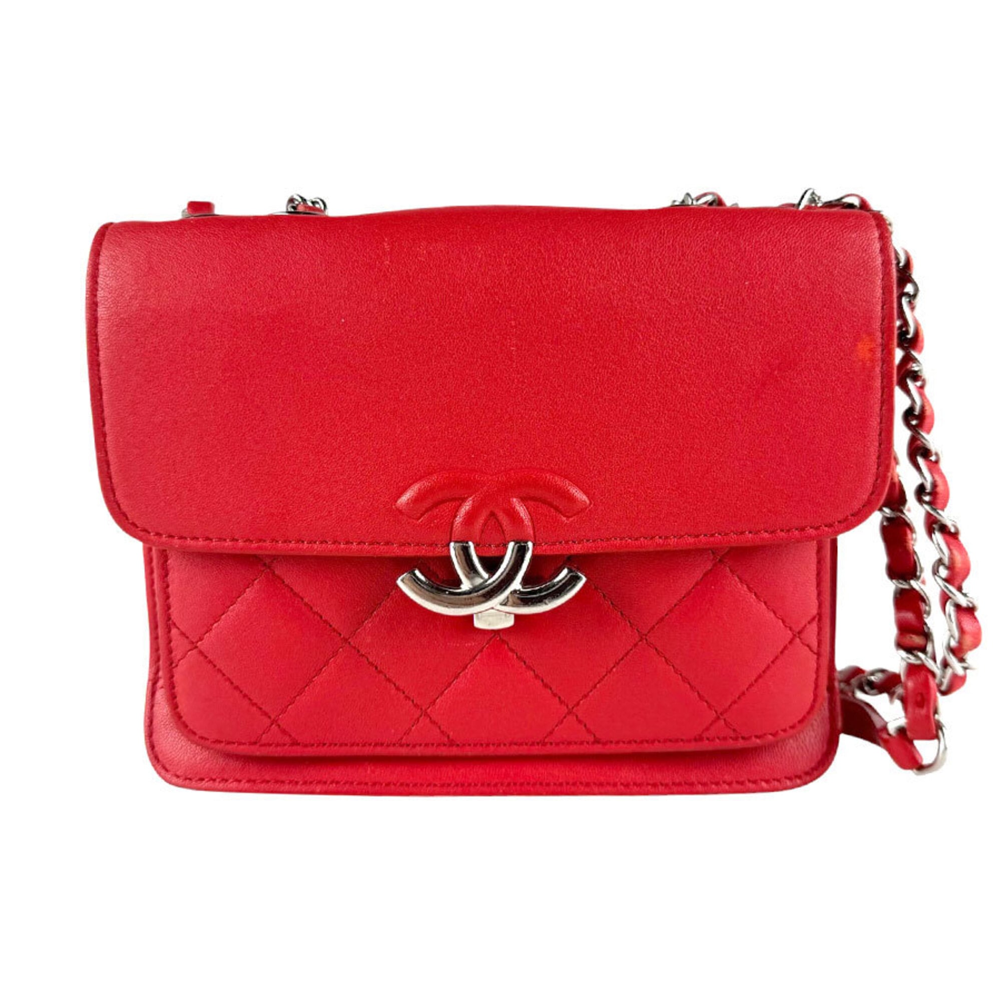 Chanel Red Color Leather Shoulder Bag (Pre-Owned)