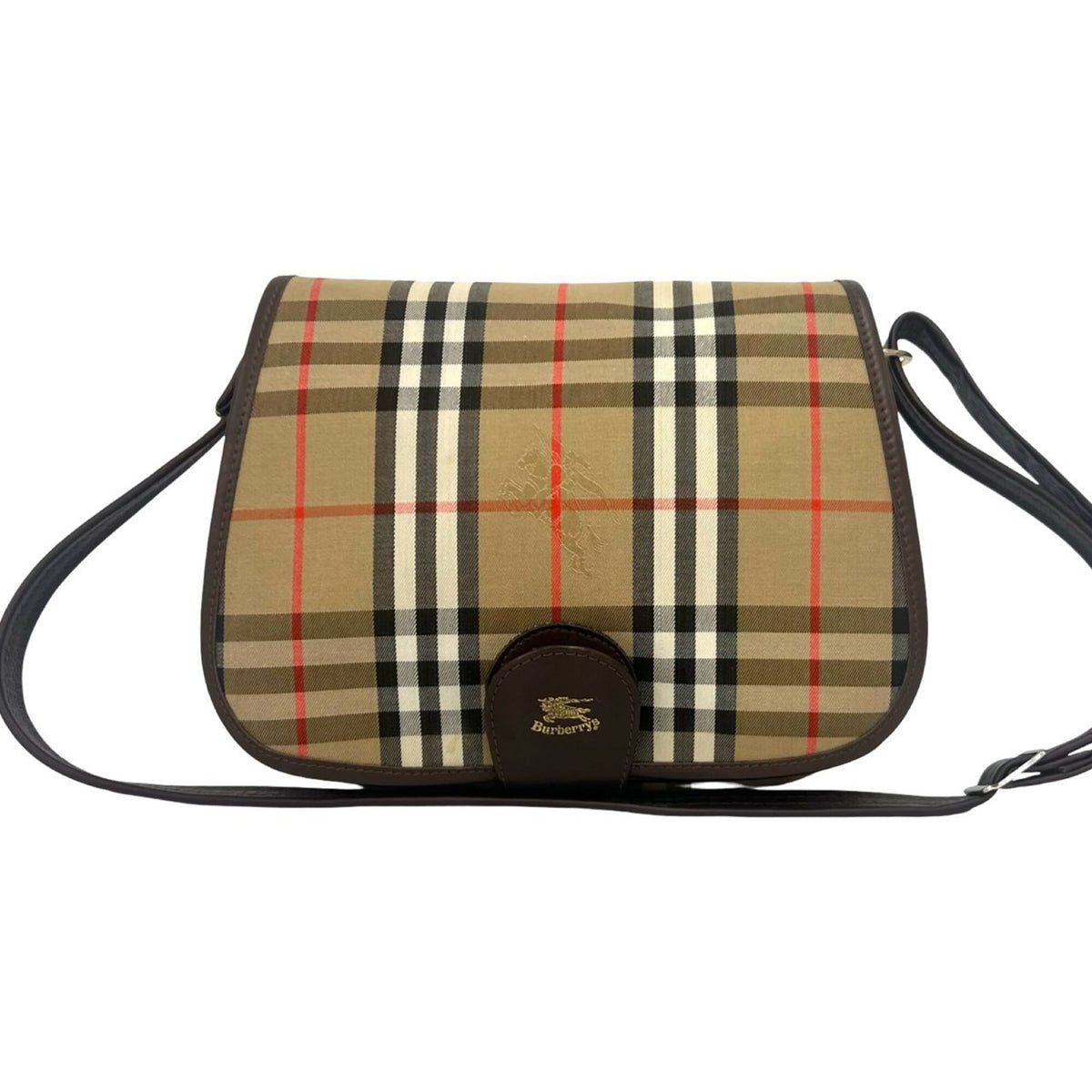 Burberry Beige Brown Canvas Leather Pochette Shoulder Bag (Pre-Owned)