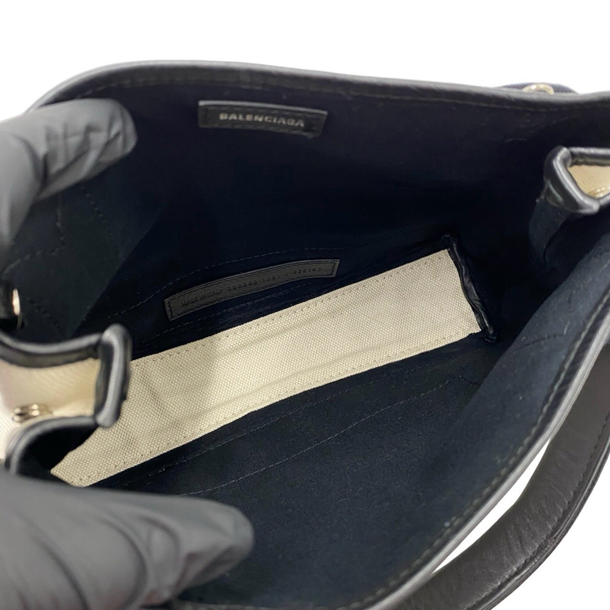 Balenciaga Black Ivory Canvas Leather Handbag Shoulder Bag (Pre-Owned)