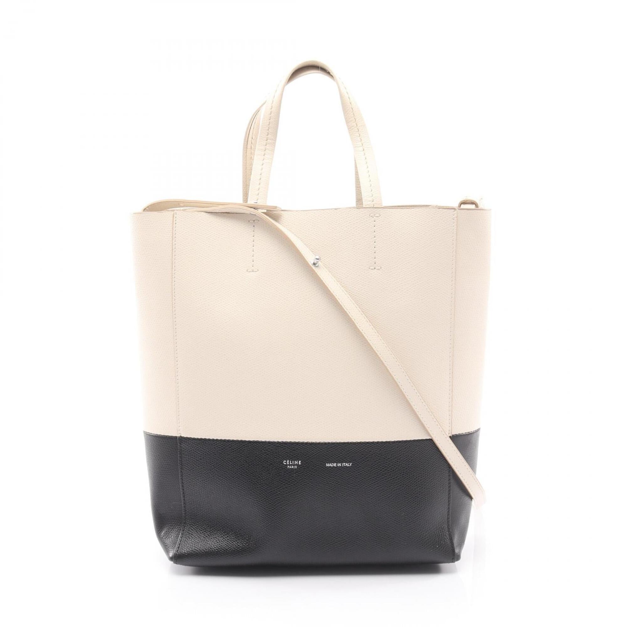 Celine Black White Leather Handbag Tote Bag (Pre-Owned)
