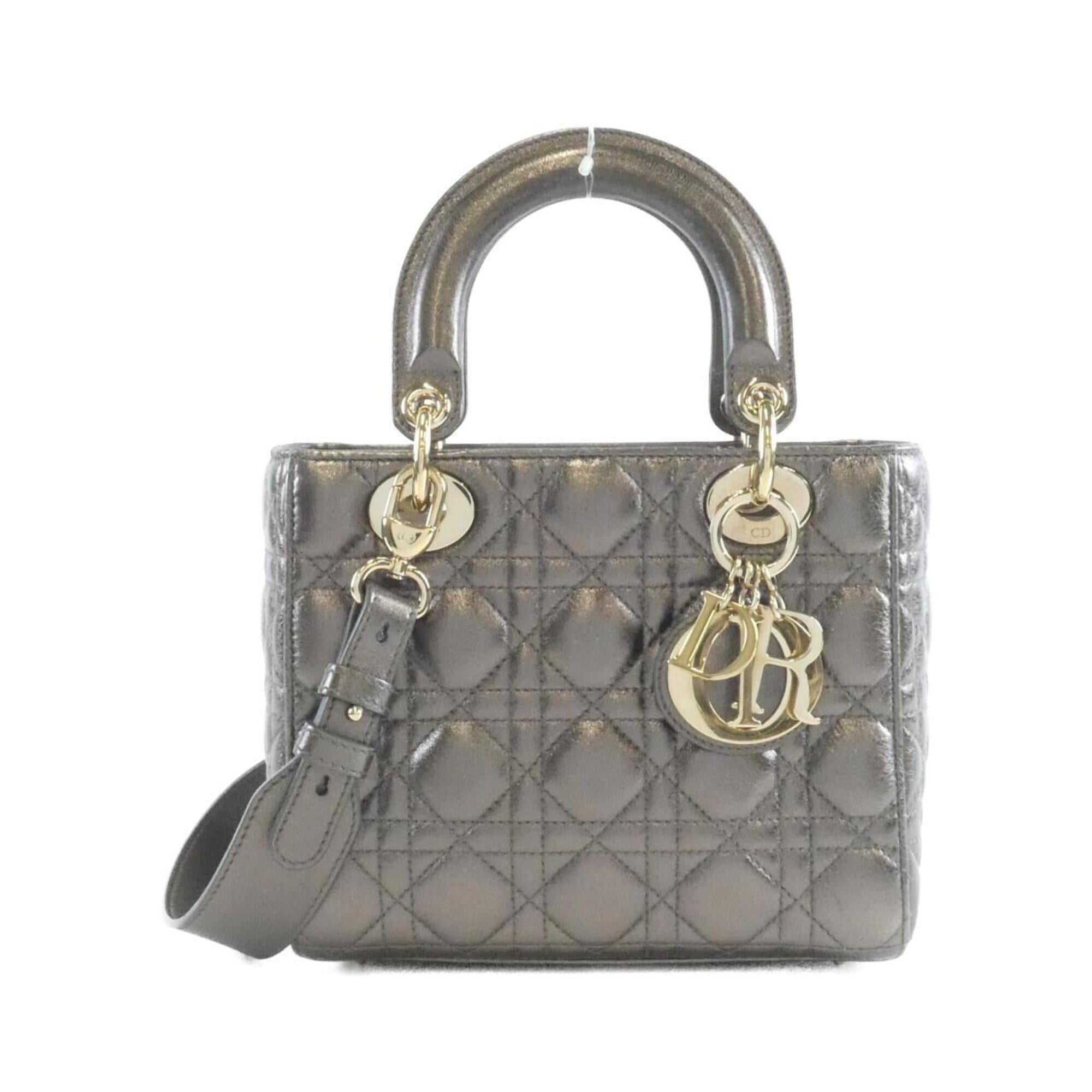 Christian Dior Gunmetal Metallic Leather Handbag (Pre-Owned)