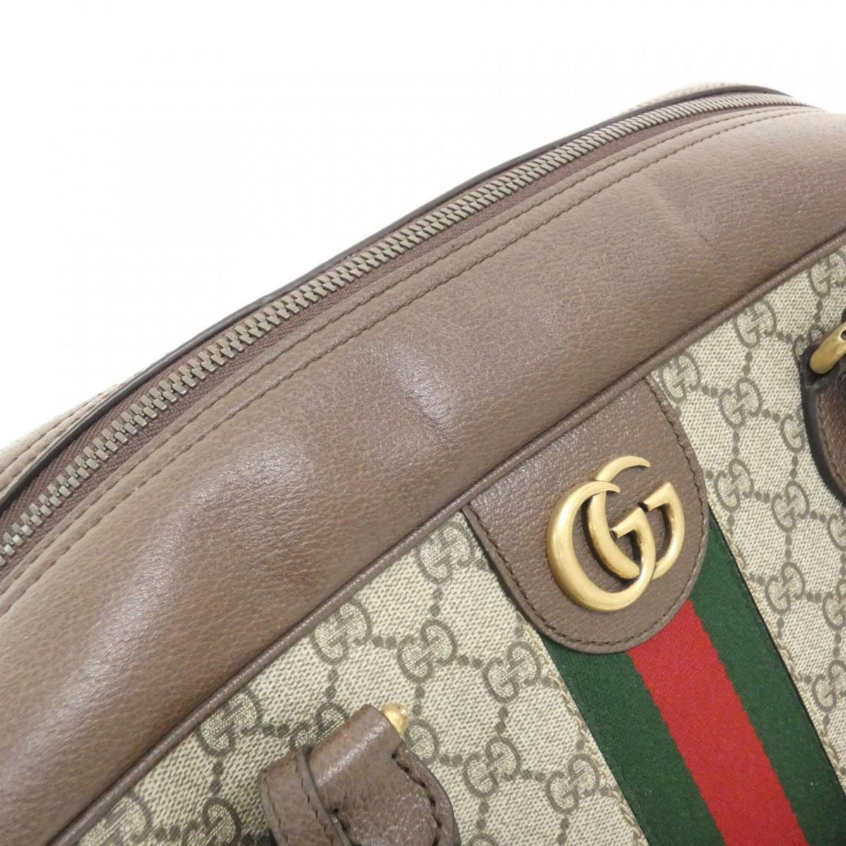 Gucci Beige Brown Gg Supreme Leather Boston Bag (Pre-Owned)