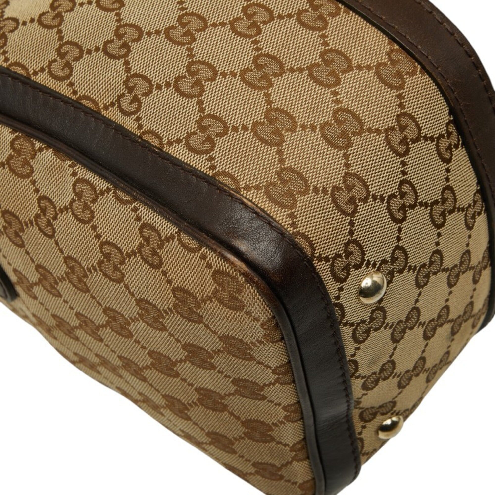 Gucci Beige Brown Canvas Leather Handbag Shoulder Bag (Pre-Owned)