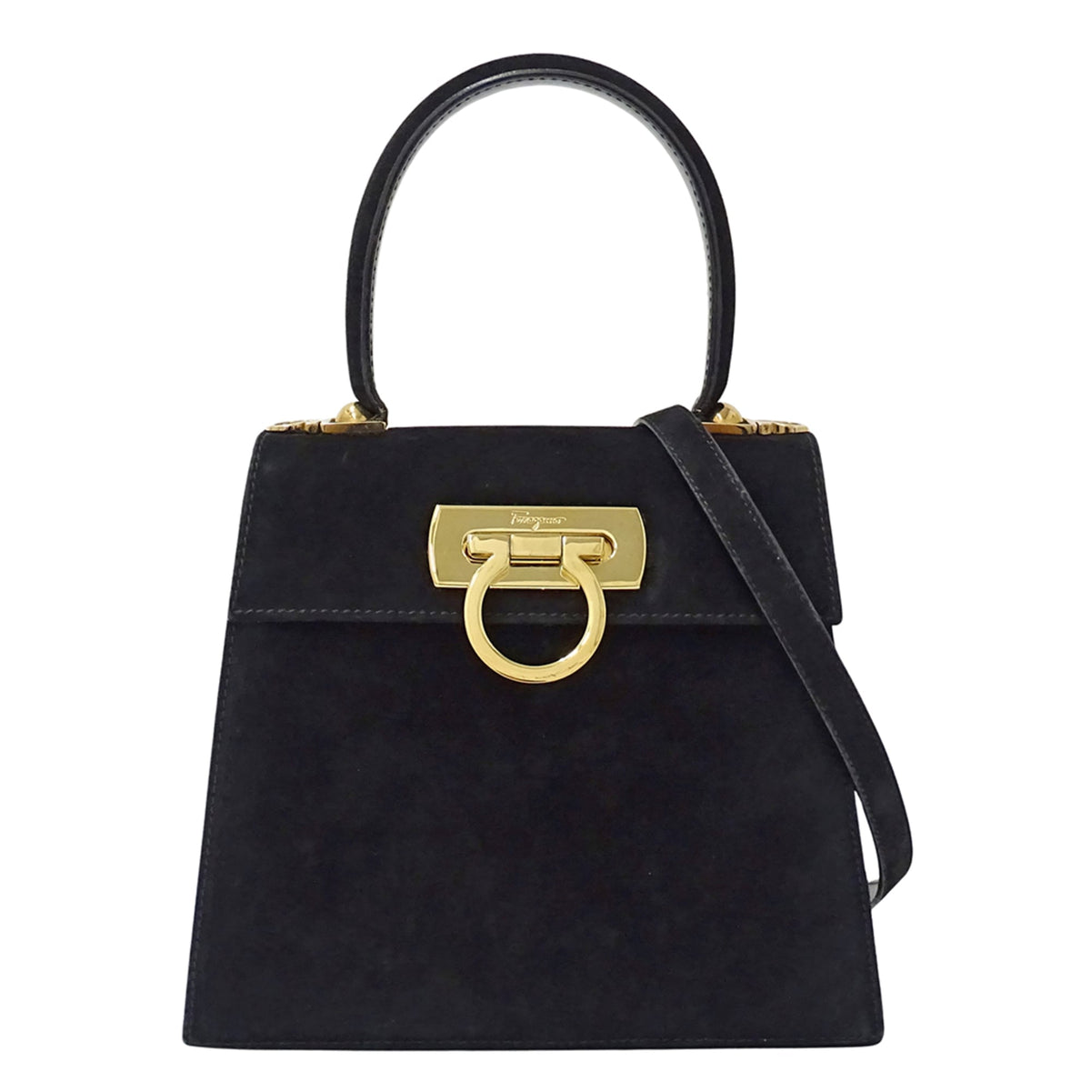 Salvatore Ferragamo Black Suede Handbag Shoulder Bag (Pre-Owned)