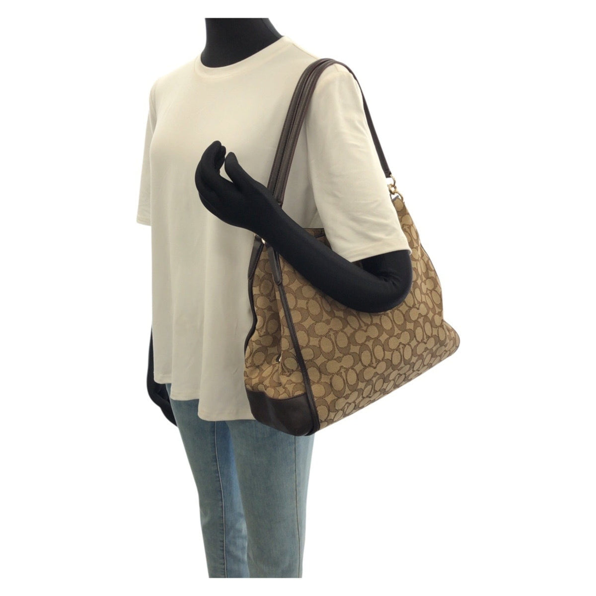 Coach Beige Brown Canvas Leather Shoulder Bag (Pre-Owned)