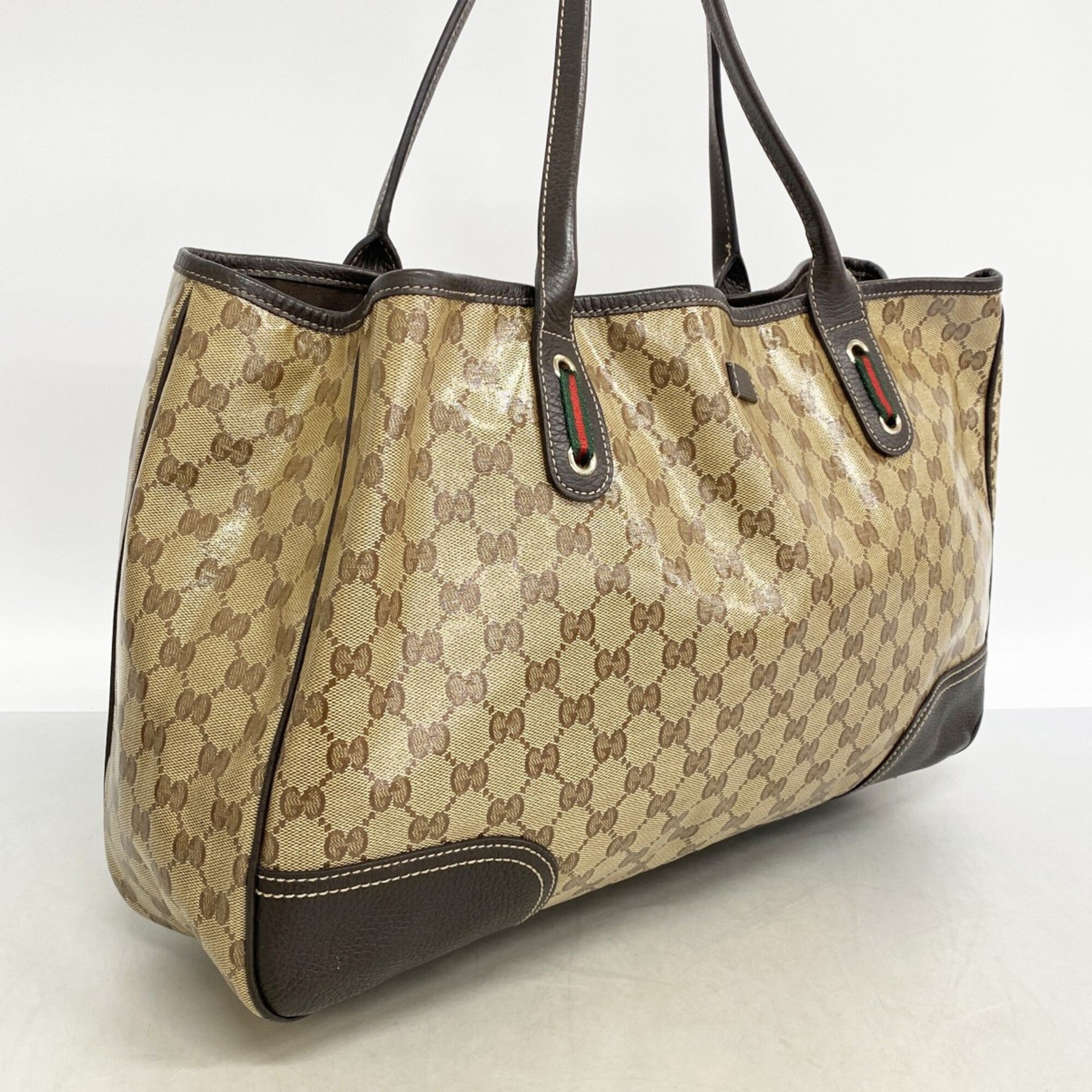 Gucci Beige Brown Coated Canvas Tote Bag (Pre-Owned)