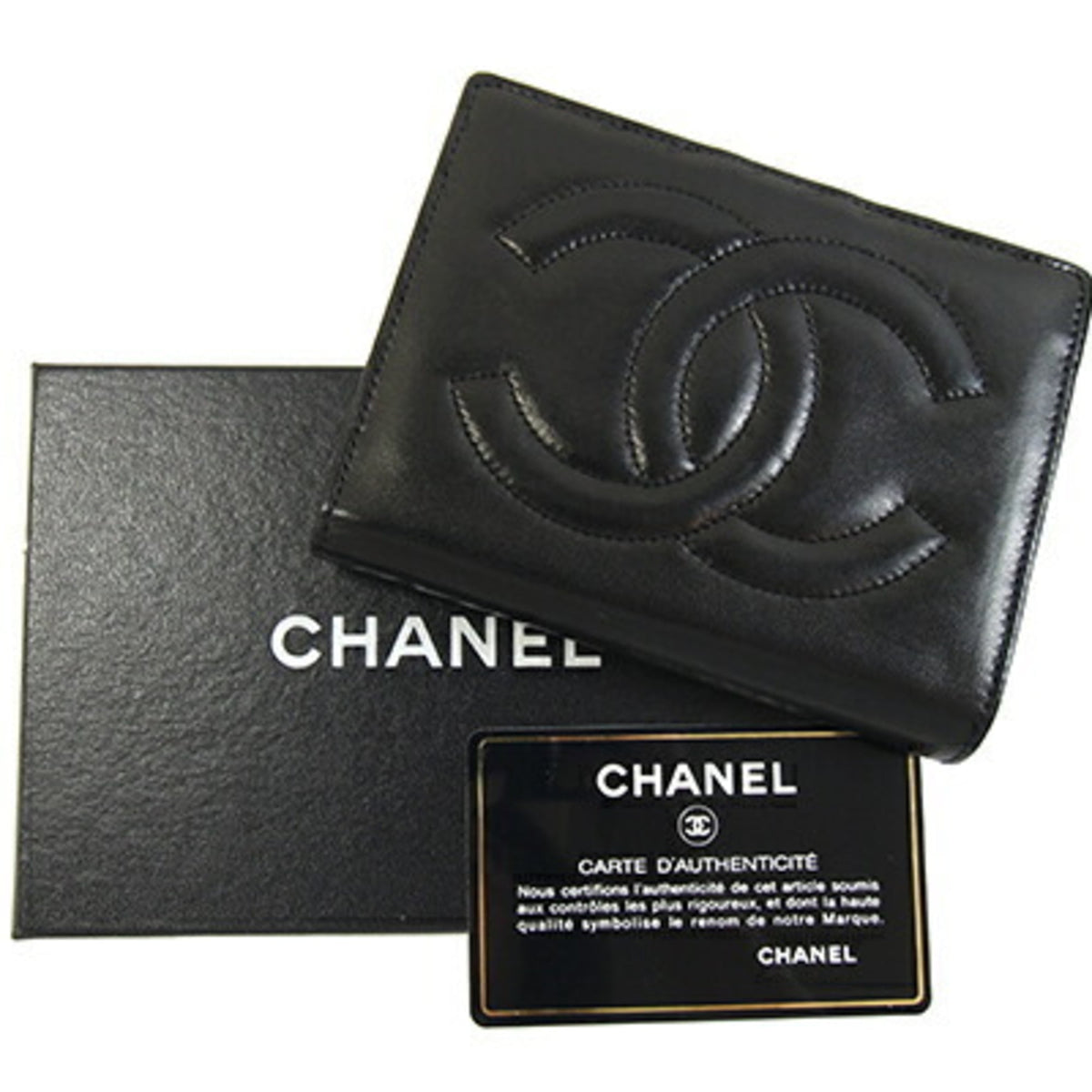 Chanel Black Leather Wallet (Bi-Fold) (Pre-Owned)