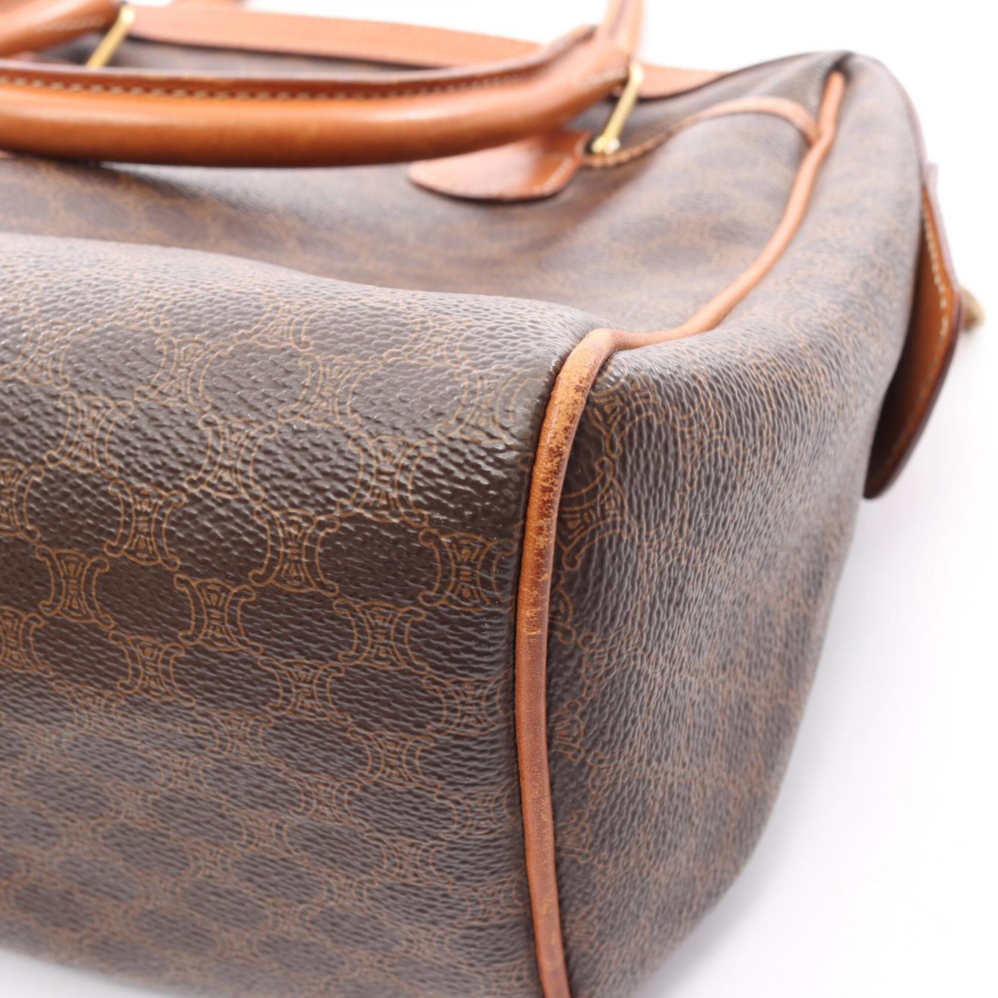 Celine Macadam Brown Coated Canvas Boston Bag Handbag (Pre-Owned)