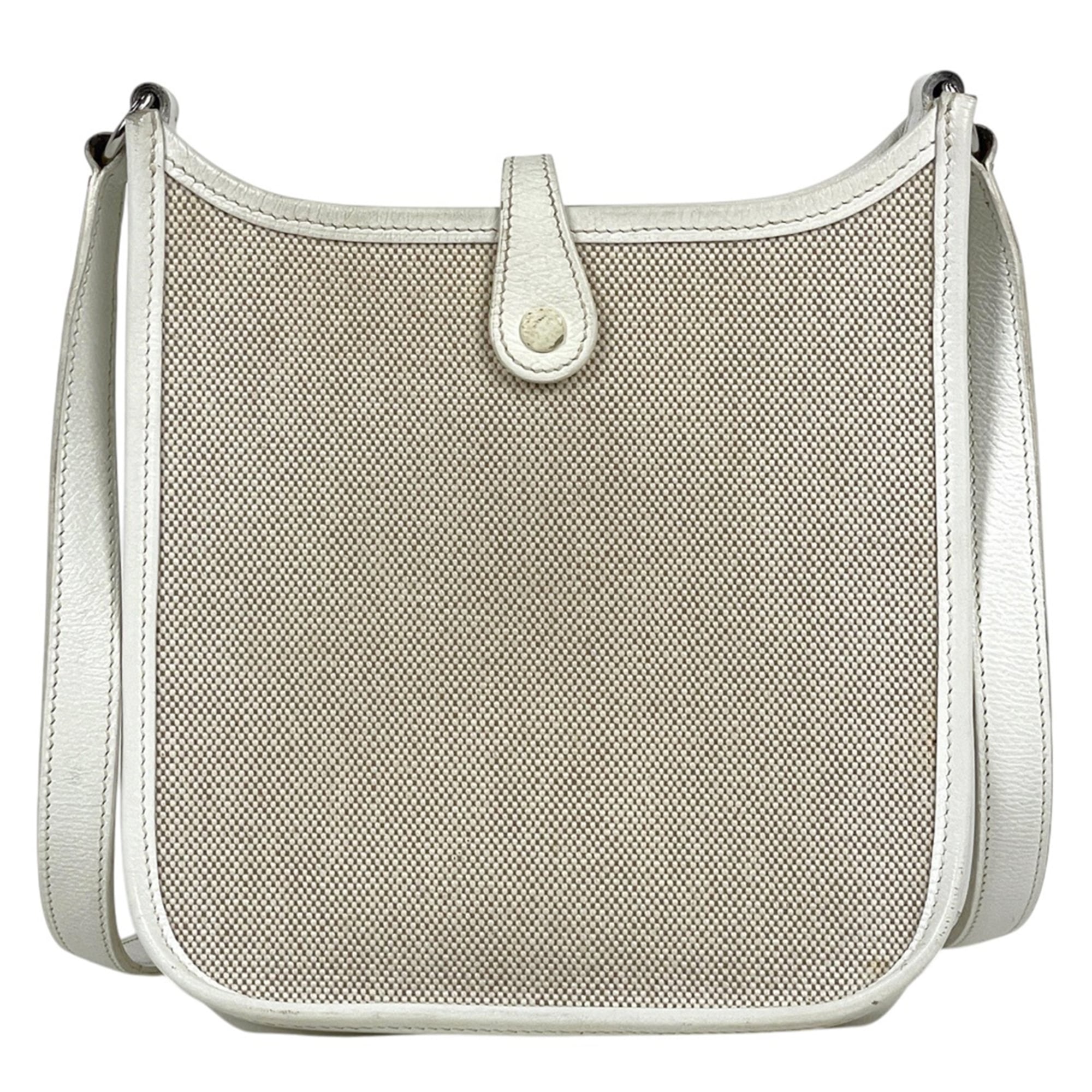 Hermes Natural White Toile H Leather Pochette Shoulder Bag (Pre-Owned)