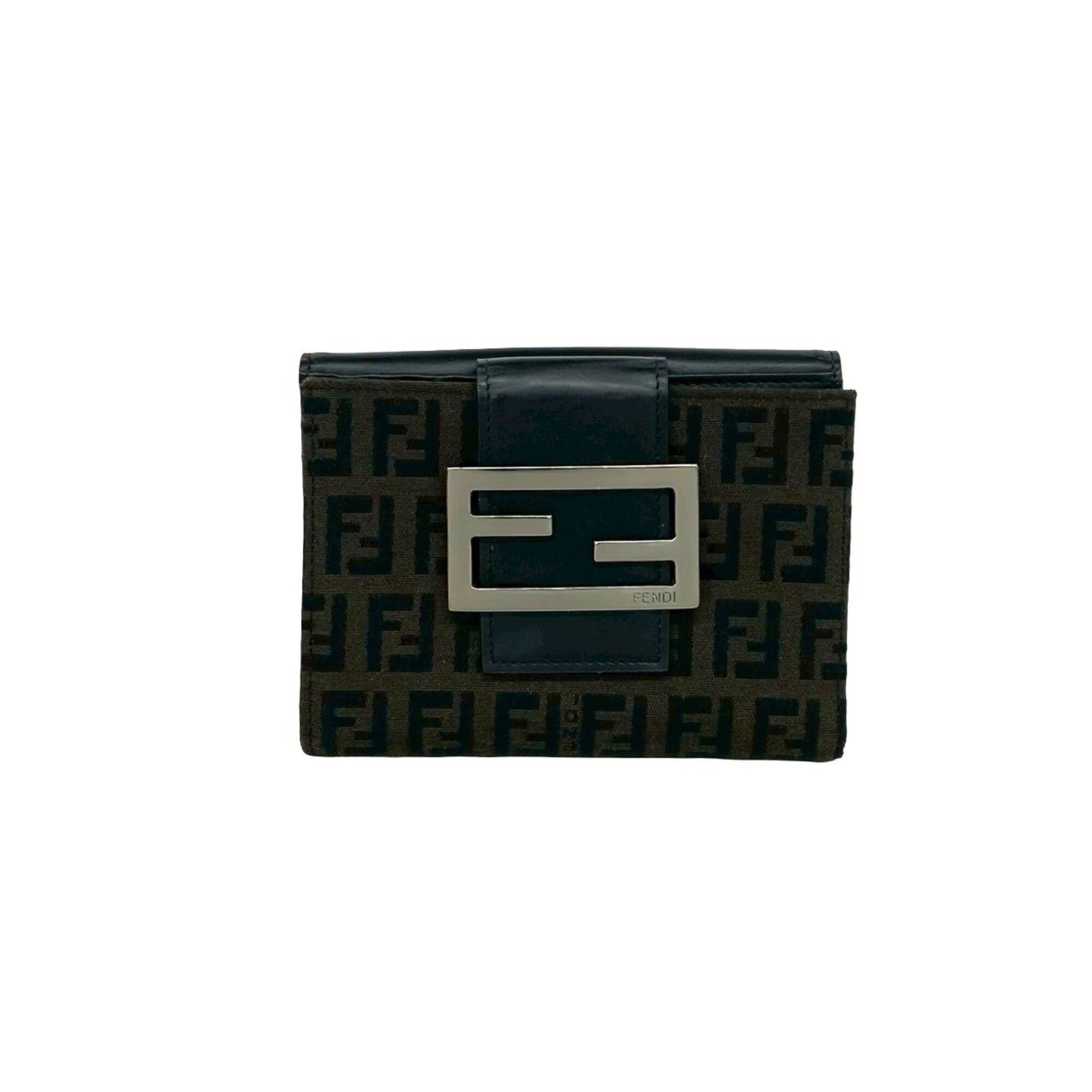 Fendi Black Brown Canvas Leather Wallet (Bi-Fold) (Pre-Owned)