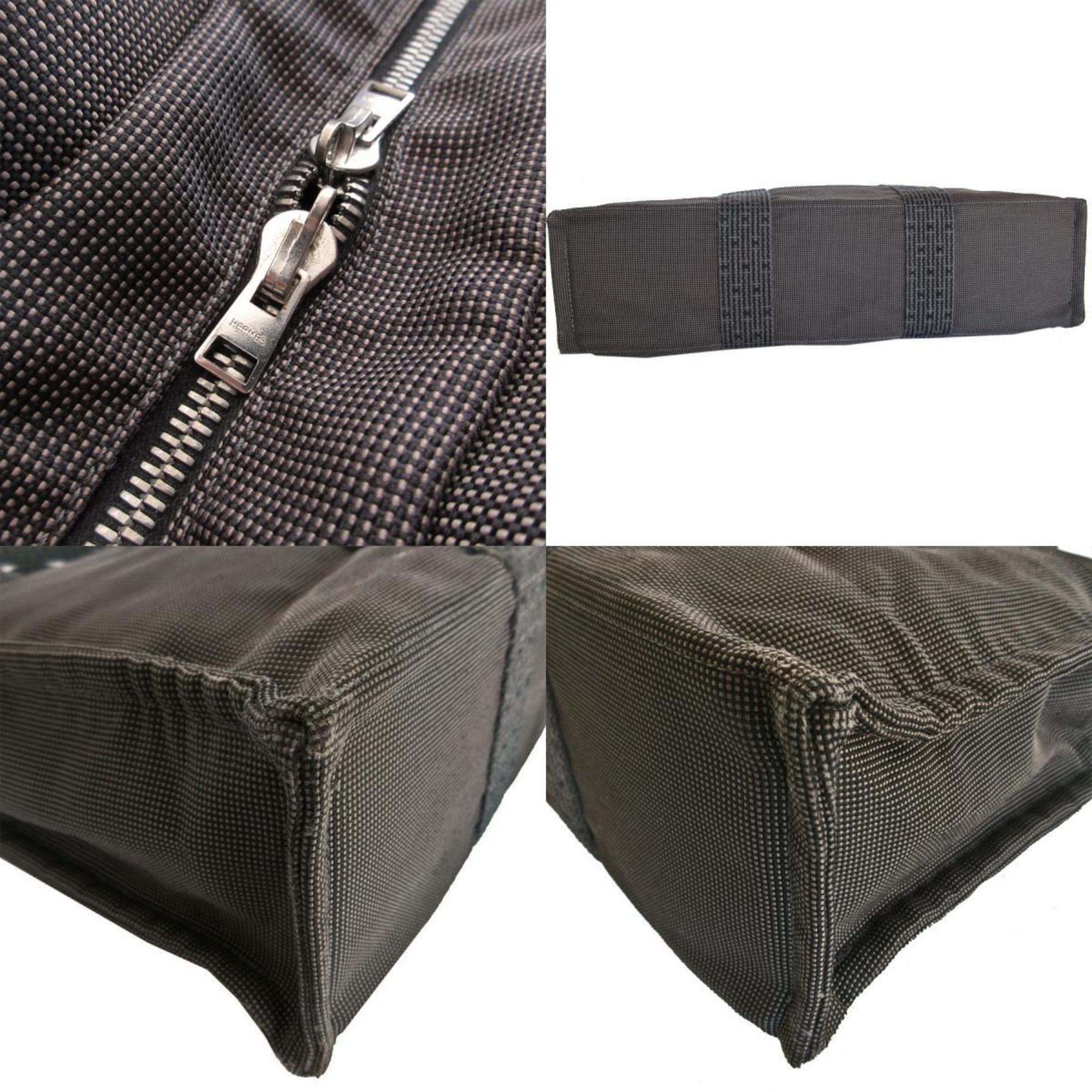 Hermes Dark Gray Canvas Handbag Tote Bag (Pre-Owned)
