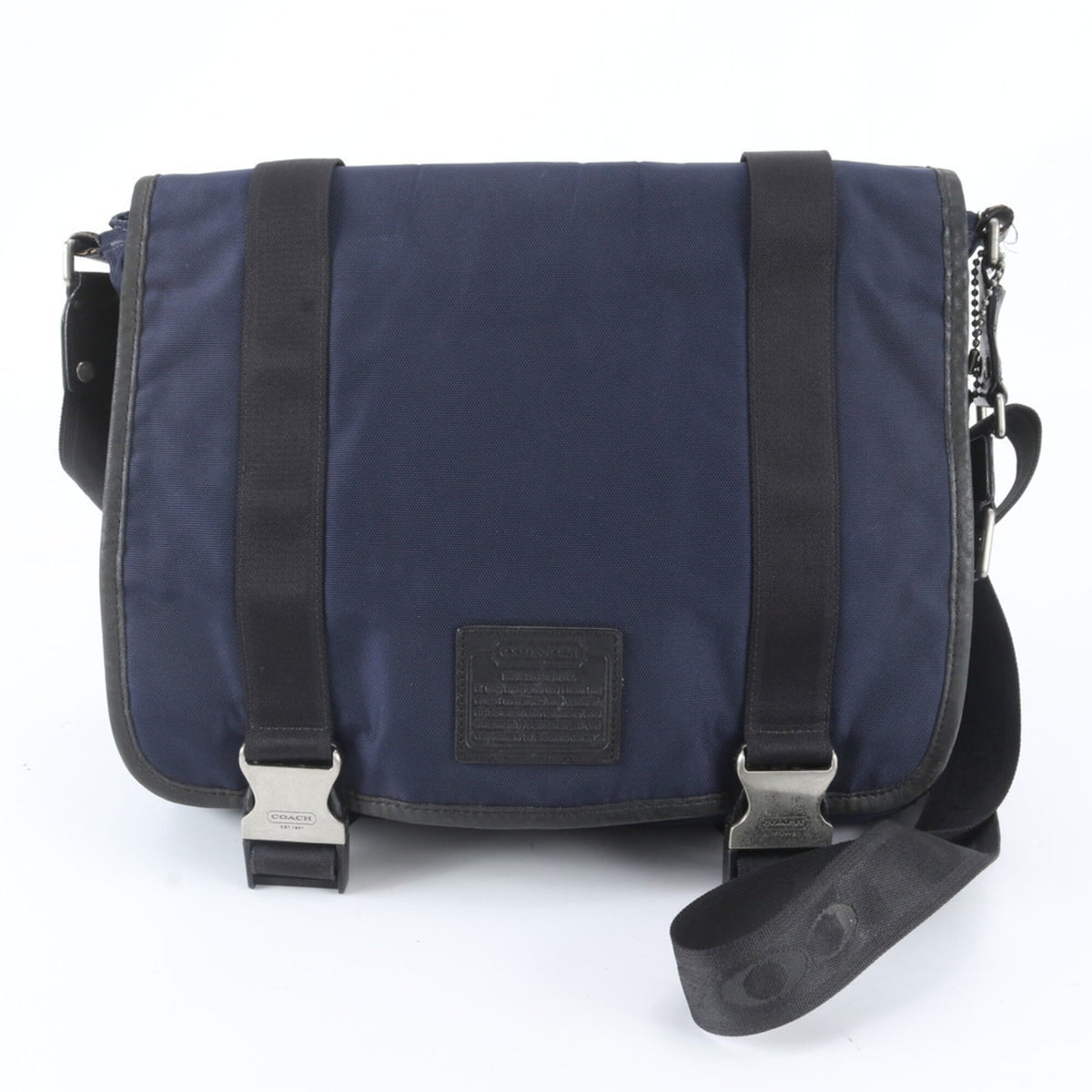 Coach Black Navy Leather Nylon Messenger Bag Shoulder Bag (Pre-Owned)