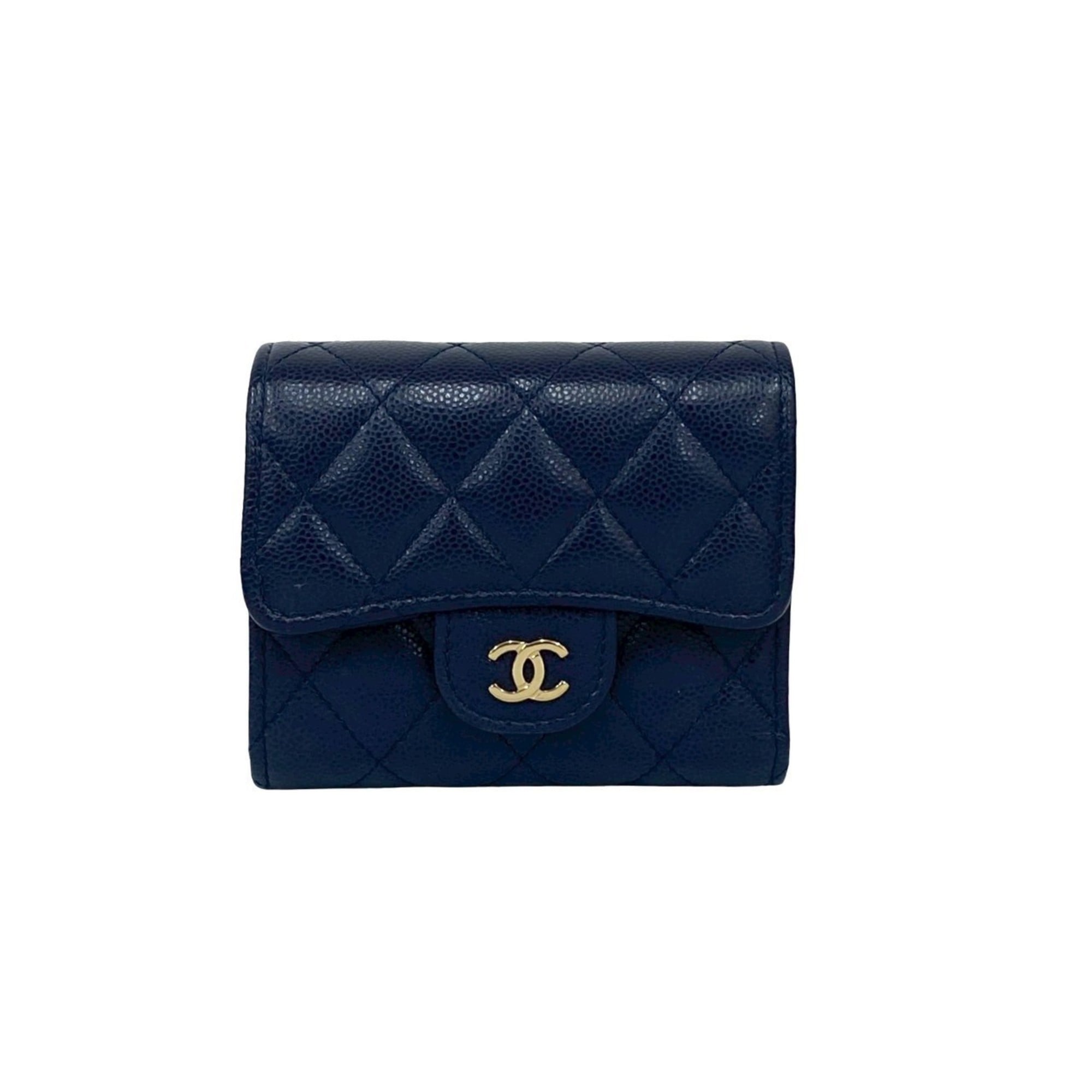 Chanel Navy Grained Calfskin Wallet (Tri-Fold) (Pre-Owned)