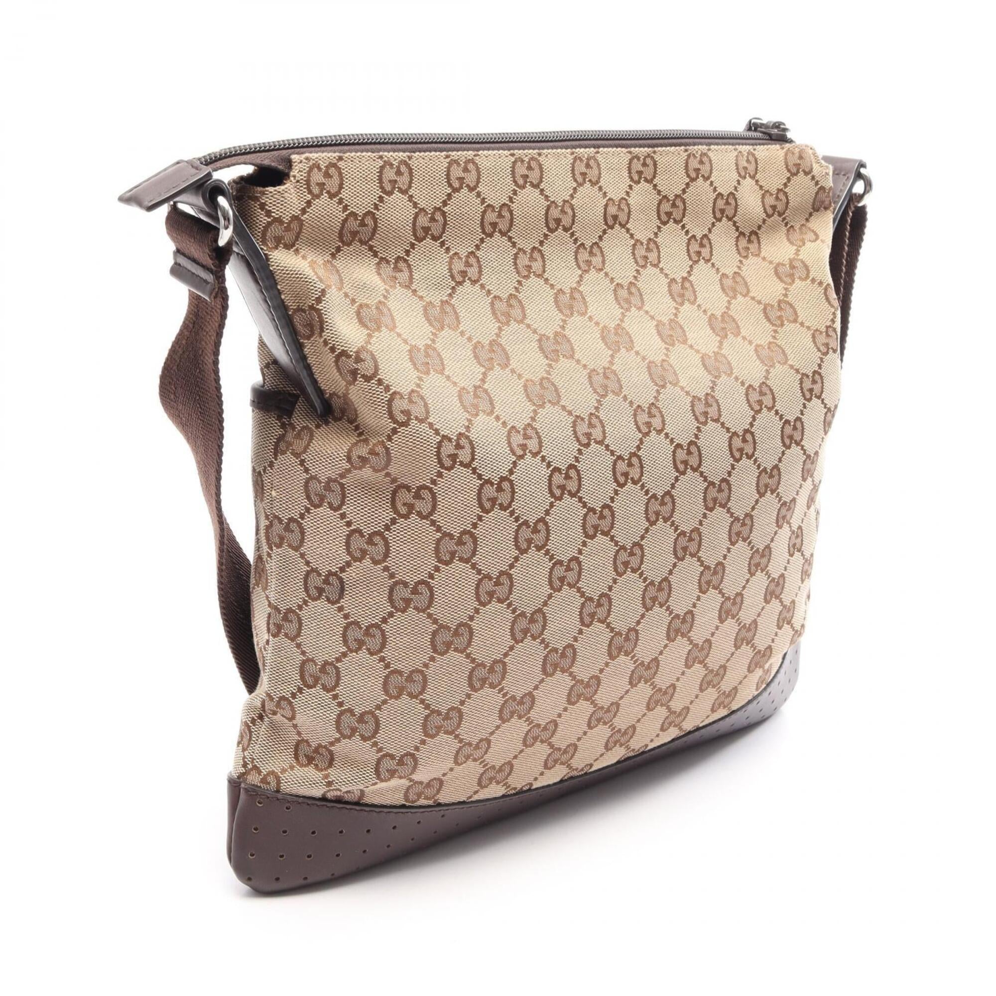 Gucci Beige Brown Leather Canvas Handbag Shoulder Bag (Pre-Owned)