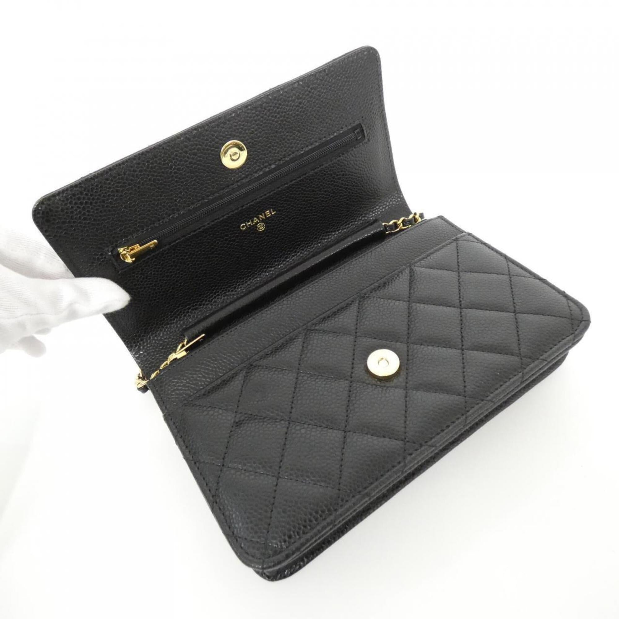 Chanel Black Bordeaux Grained Calfskin Chain/Shoulder Wallet (Pre-Owned)