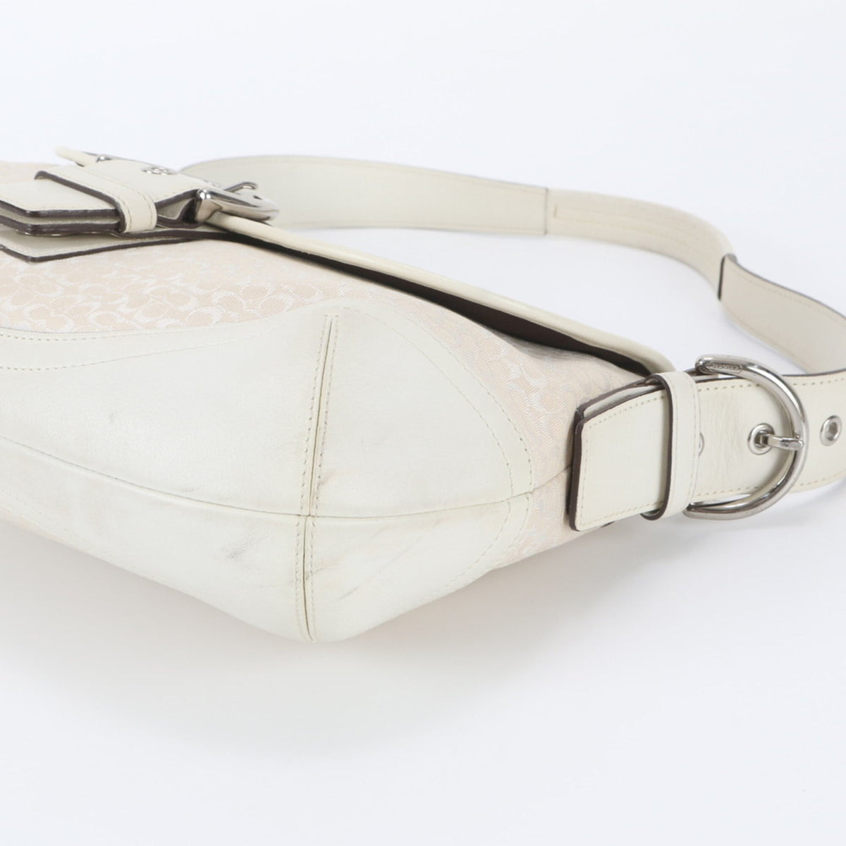 Coach Beige Off-White Leather Canvas Shoulder Bag Tote Bag (Pre-Owned)