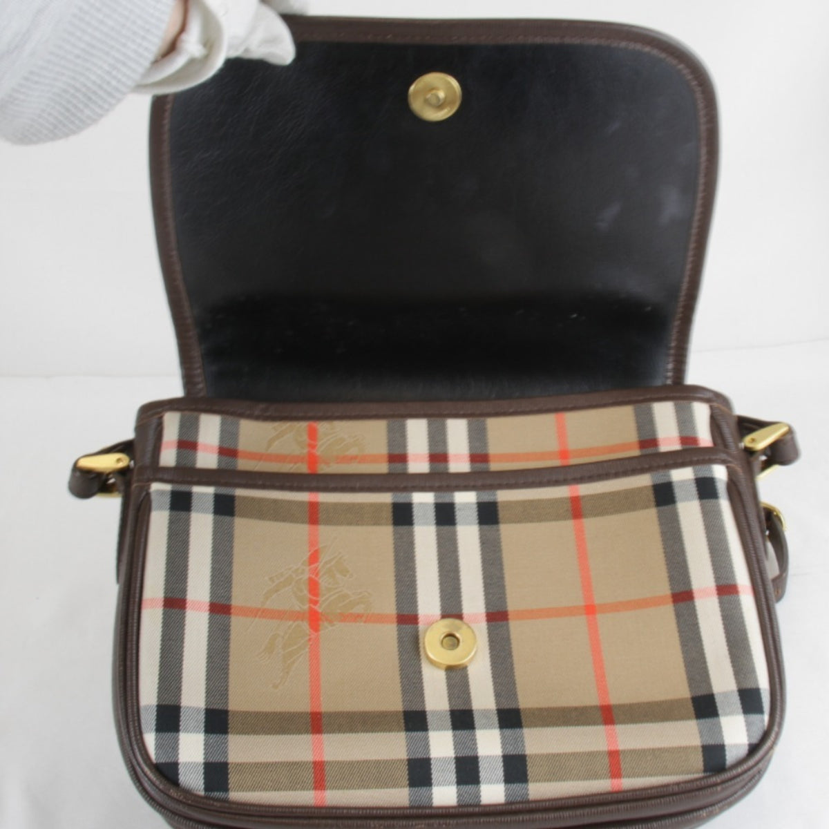 Burberry Brown Leather Canvas Shoulder Bag (Pre-Owned)