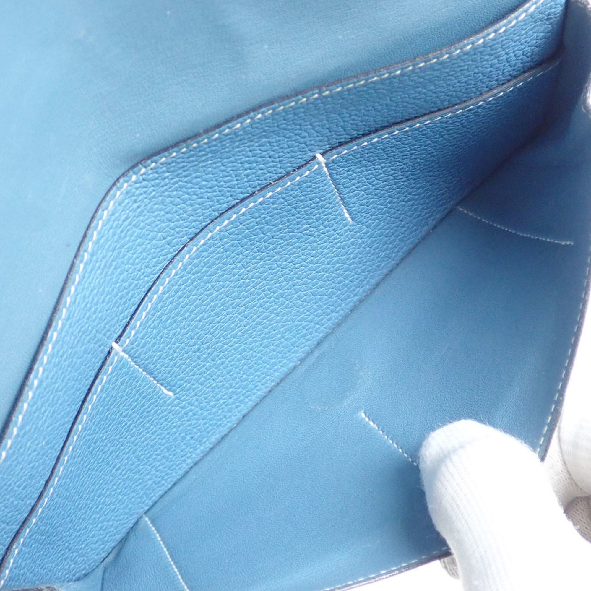 Hermes Dogon Duo Blue Taurillon Clemence Leather Long Wallet (Bi-Fold) (Pre-Owned)