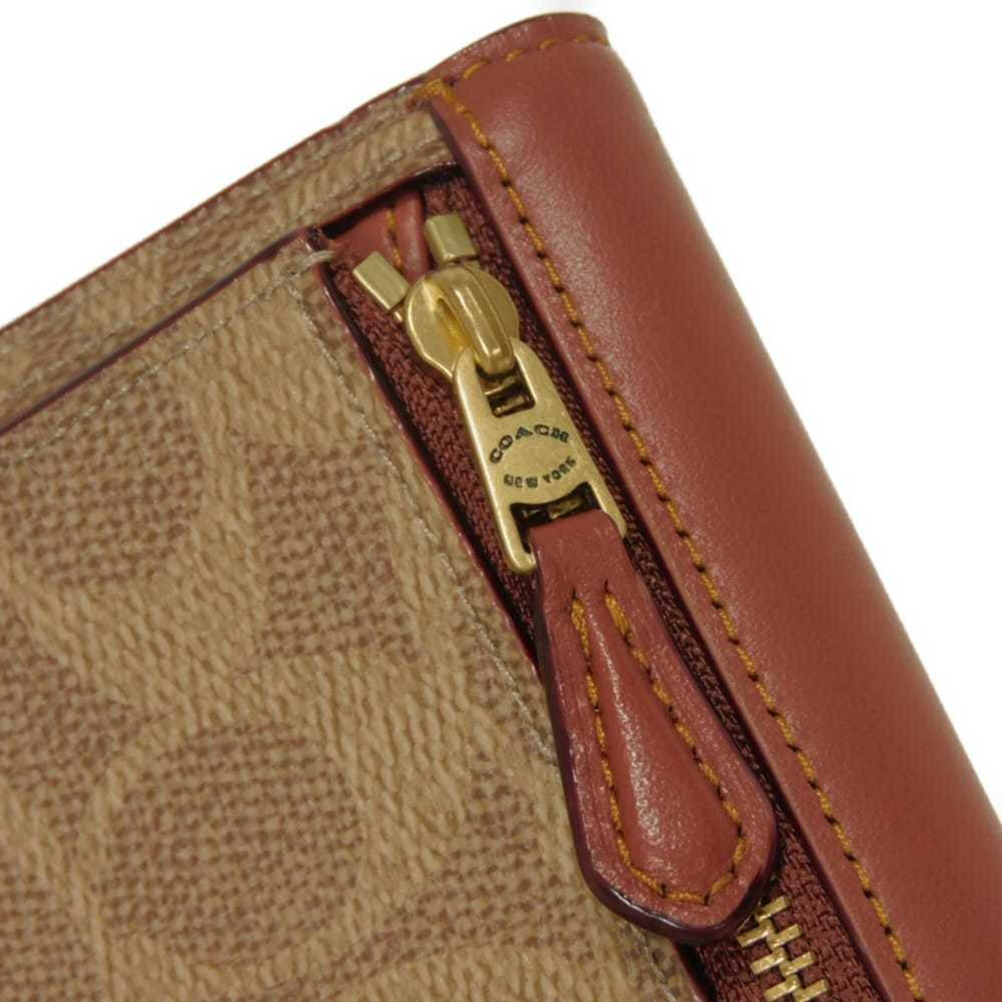 Coach Signature Beige Signature Line Coated Canvas Leather Wallet (Tri-Fold) (Pre-Owned)
