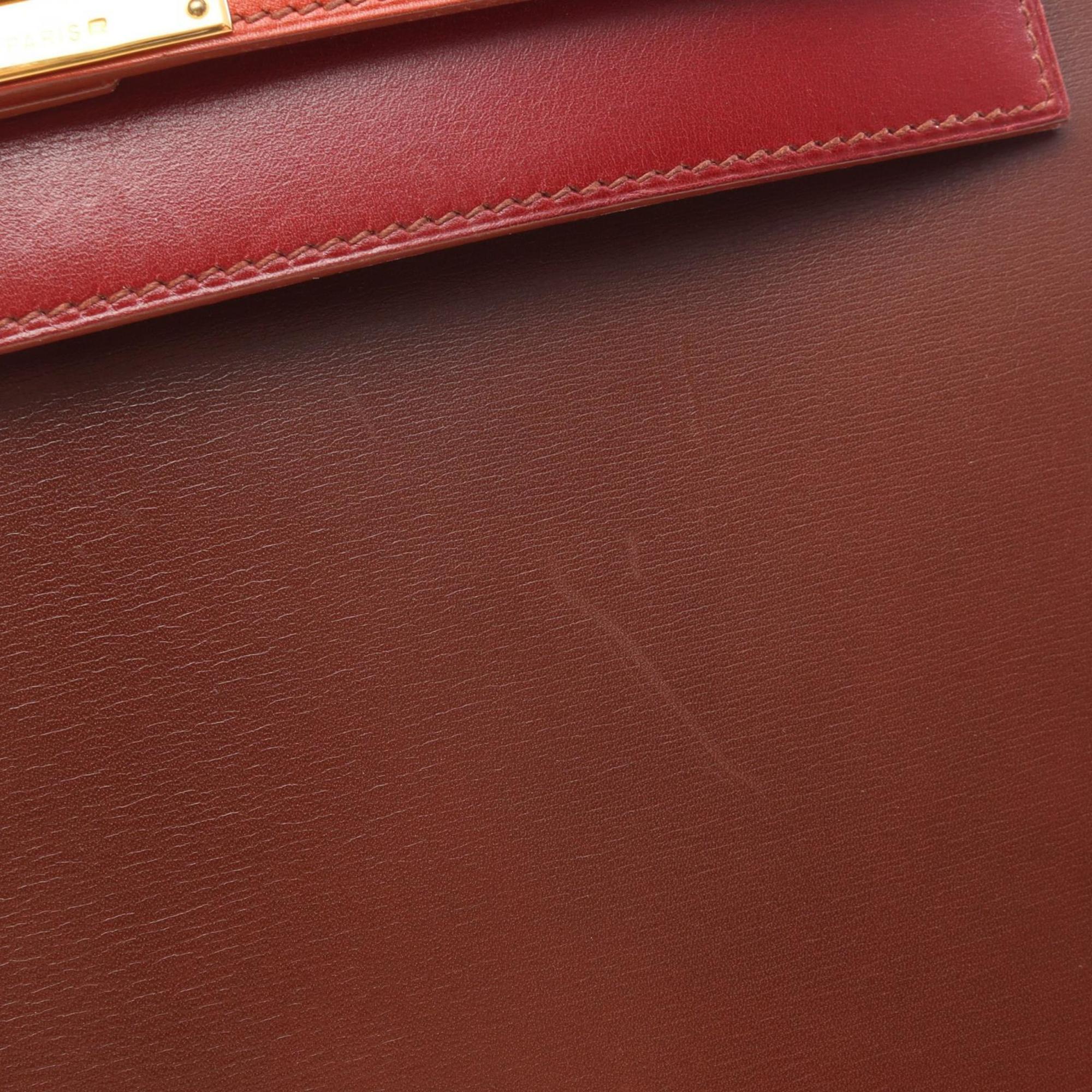 Hermes Bordeaux Brique Brown Rouge H Box Calf Leather Leather Handbag (Pre-Owned)