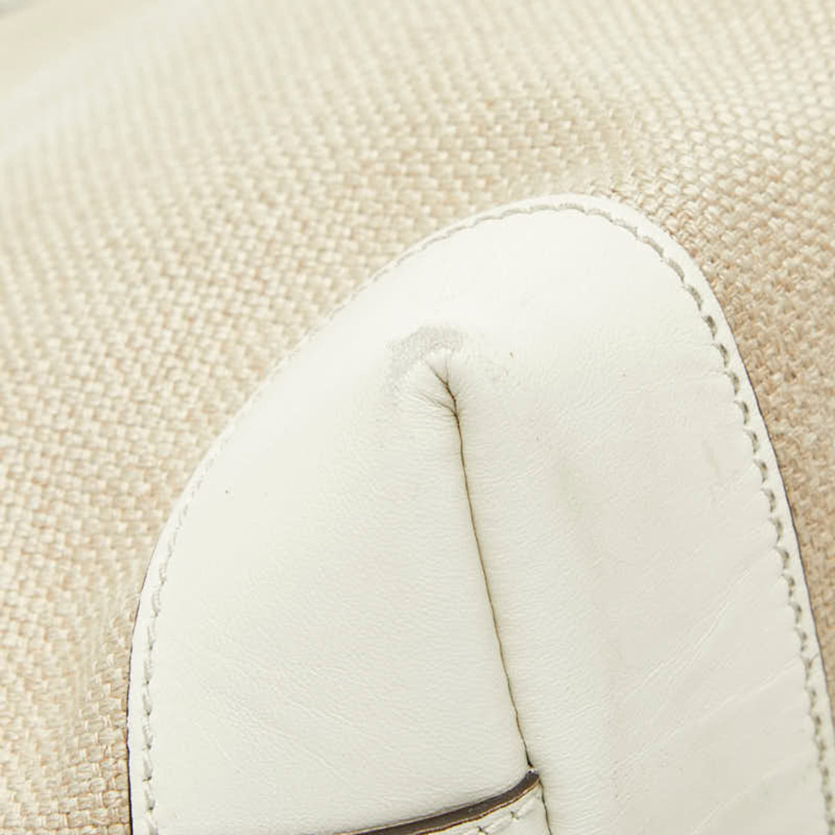 Gucci Beige White Canvas Leather Shoulder Bag Tote Bag (Pre-Owned)