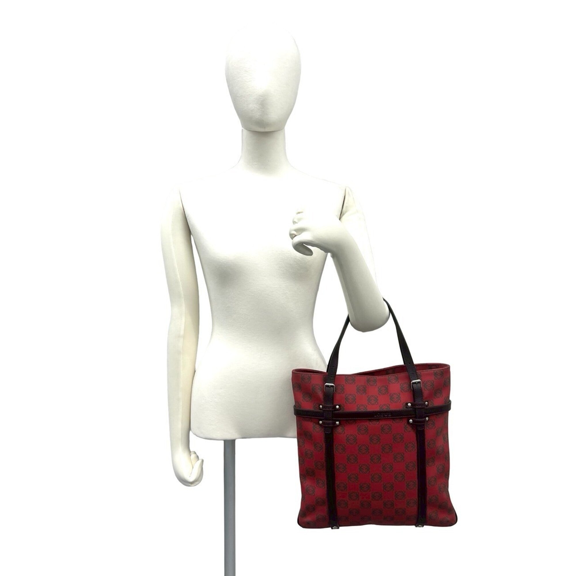 Loewe Brown Red Color Pvc Leather Handbag Tote Bag (Pre-Owned)