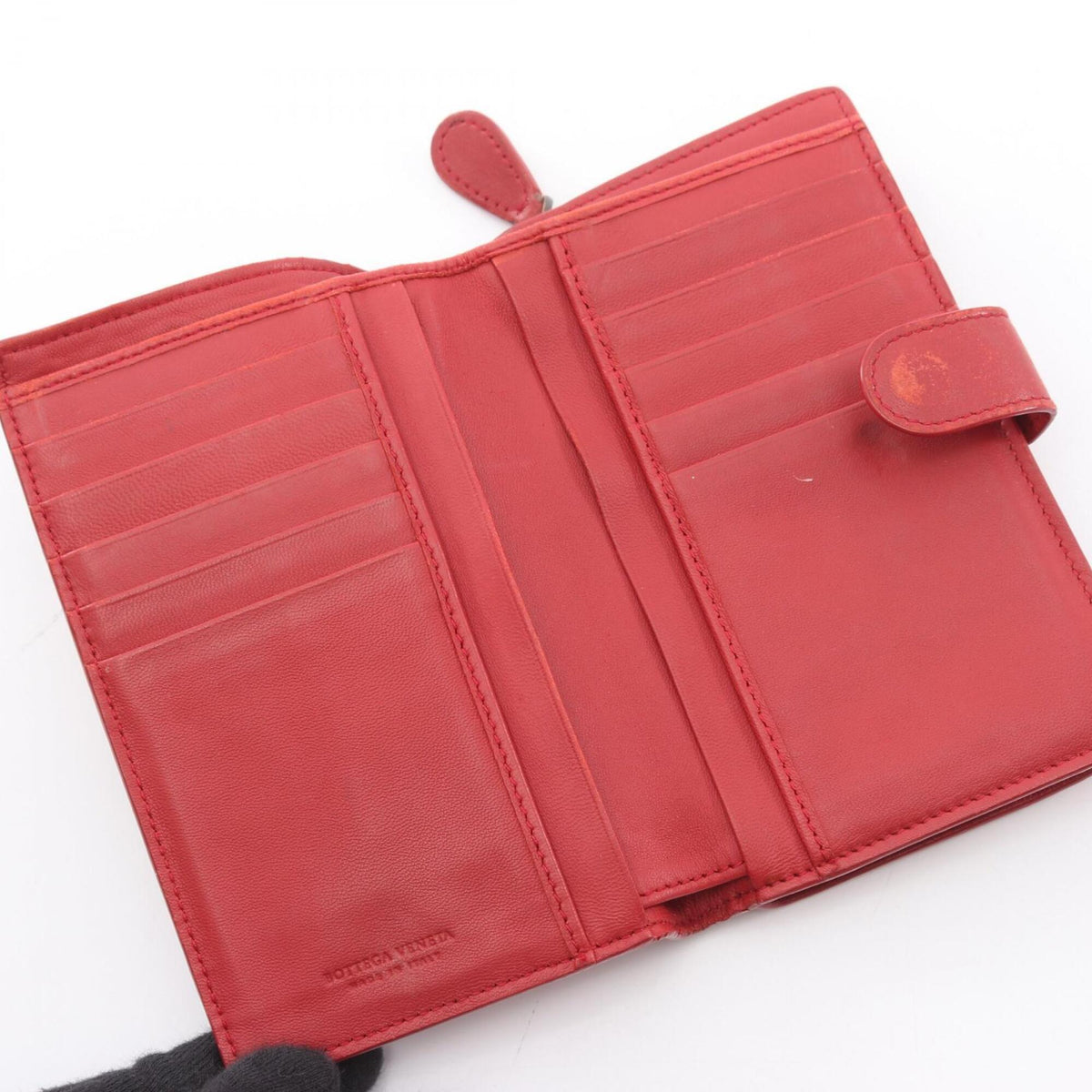 Bottega Veneta Red Color Intrecciato Wallet (Bi-Fold) (Pre-Owned)