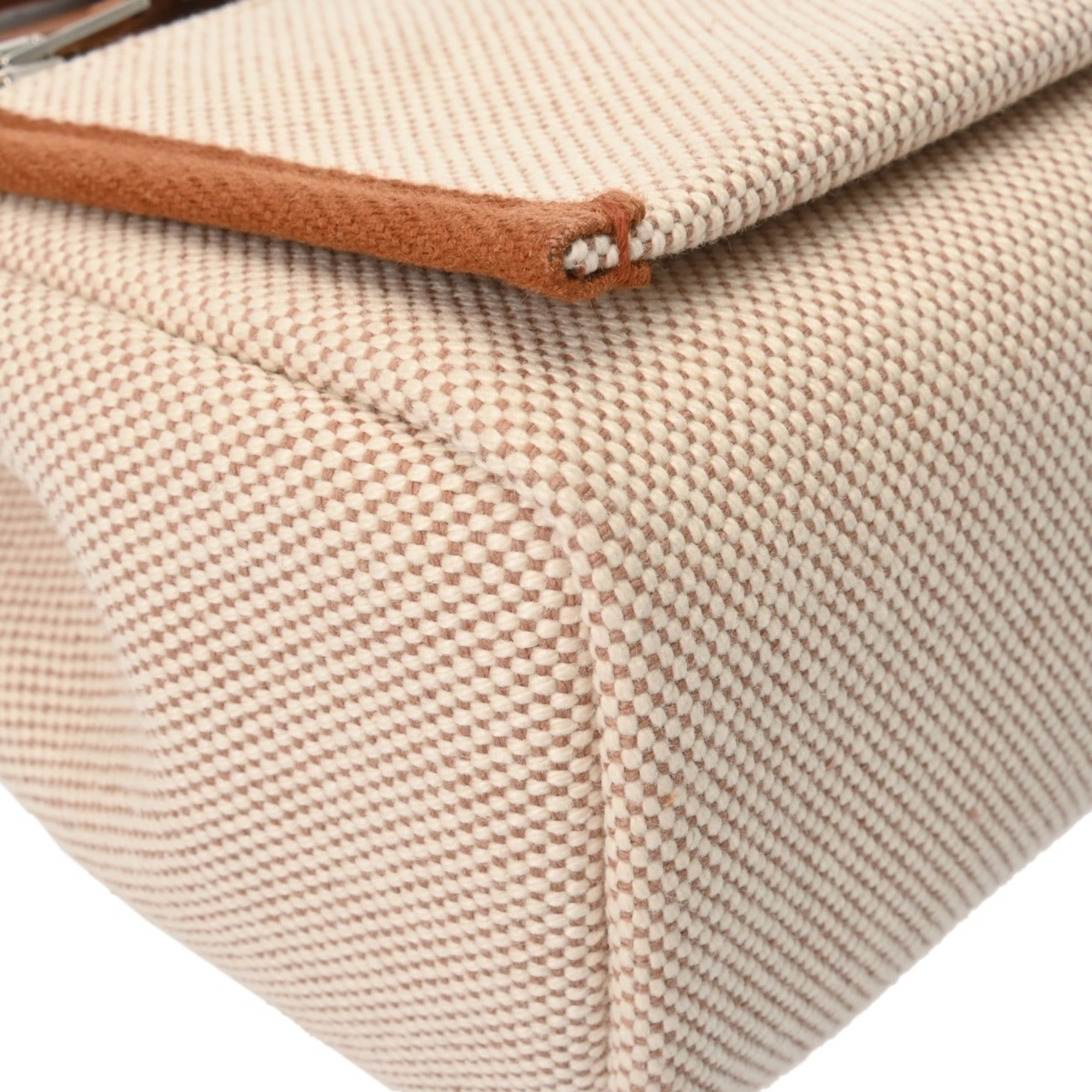 Hermes Ecru Fauve Leather Canvas Handbag (Pre-Owned)