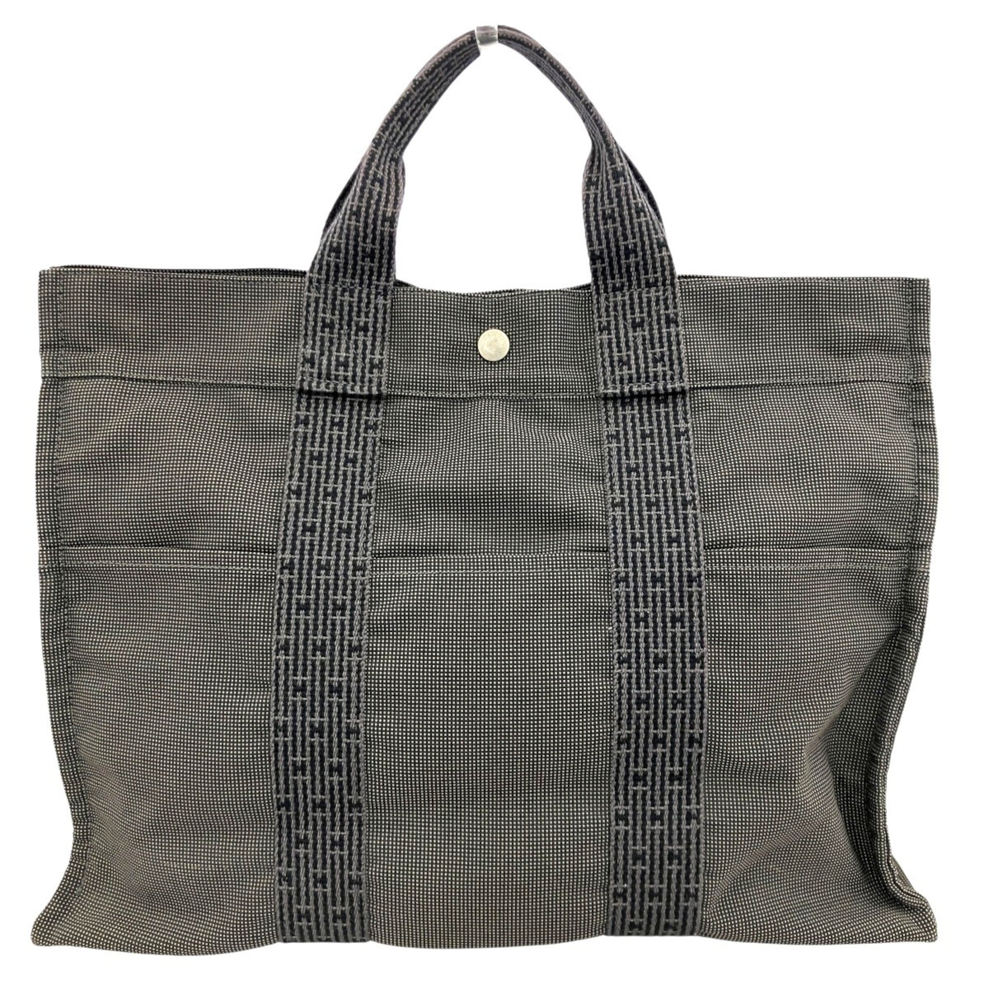 Hermes Her Line Gray Canvas Tote Bag (Pre-Owned)