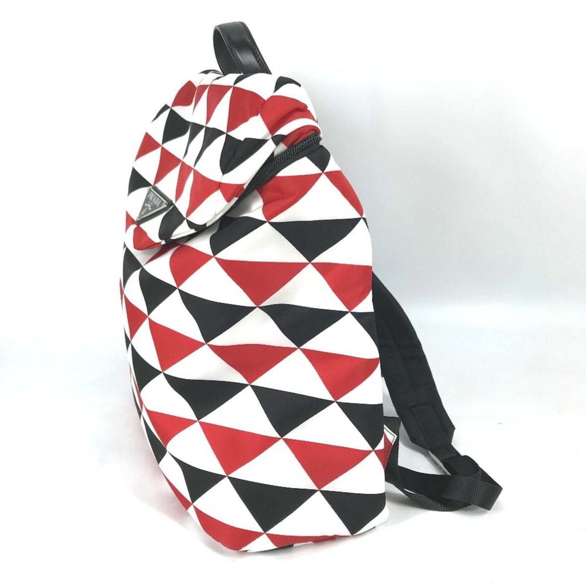 Prada Black Red Color White Nylon Backpack (Pre-Owned)