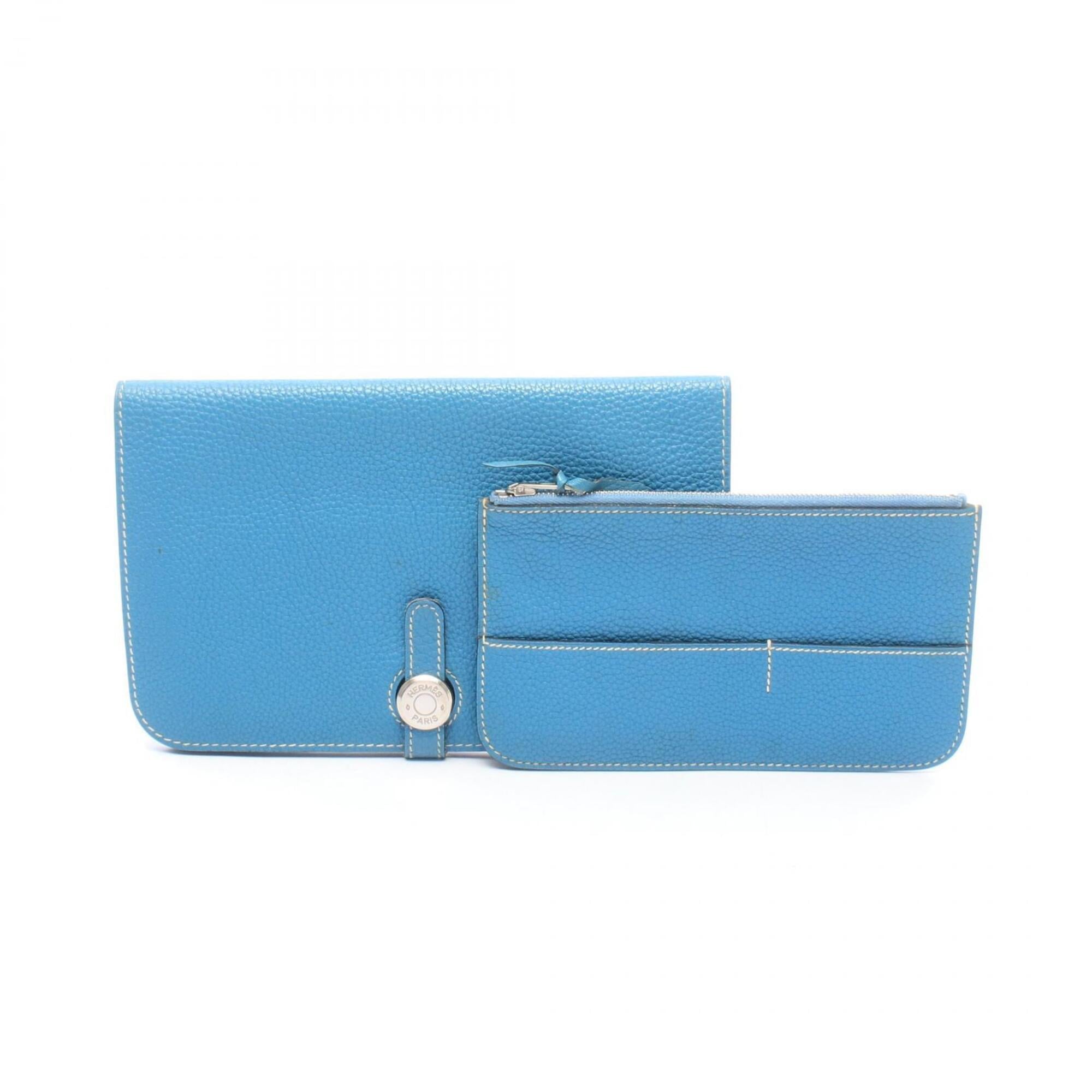 Hermes Blue Blue Jean Taurillon Clemence Leather Leather Long Wallet (Bi-Fold) (Pre-Owned)