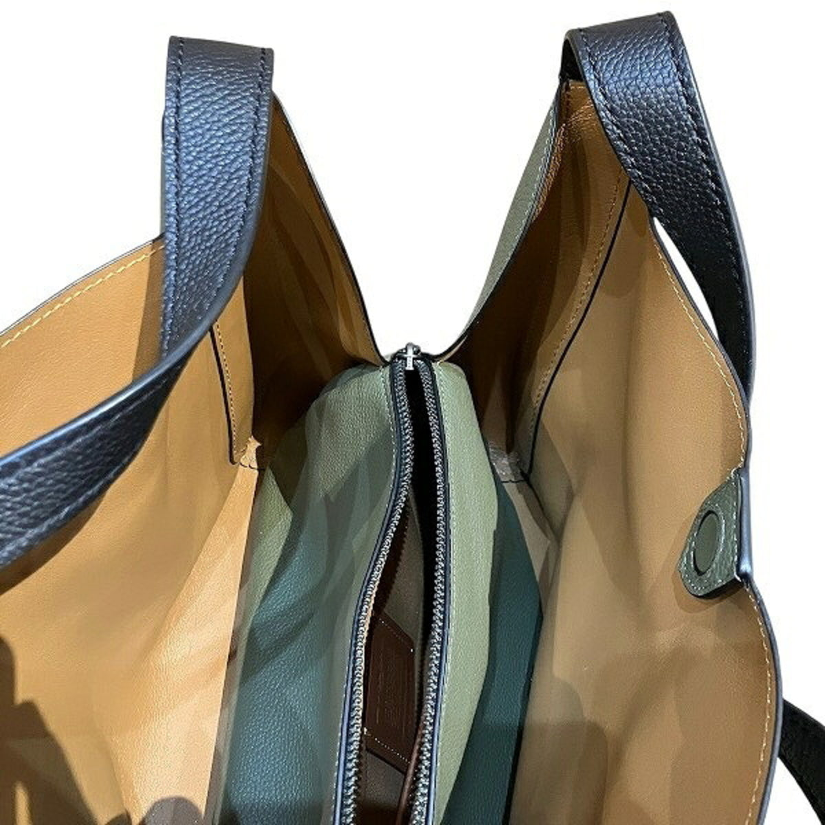Coach Black Khaki Canvas Leather Handbag Tote Bag (Pre-Owned)