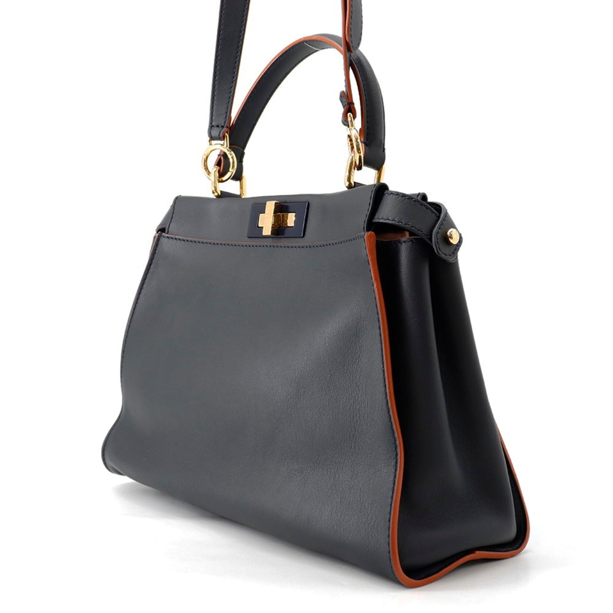 Fendi Navy Leather Handbag Shoulder Bag (Pre-Owned)