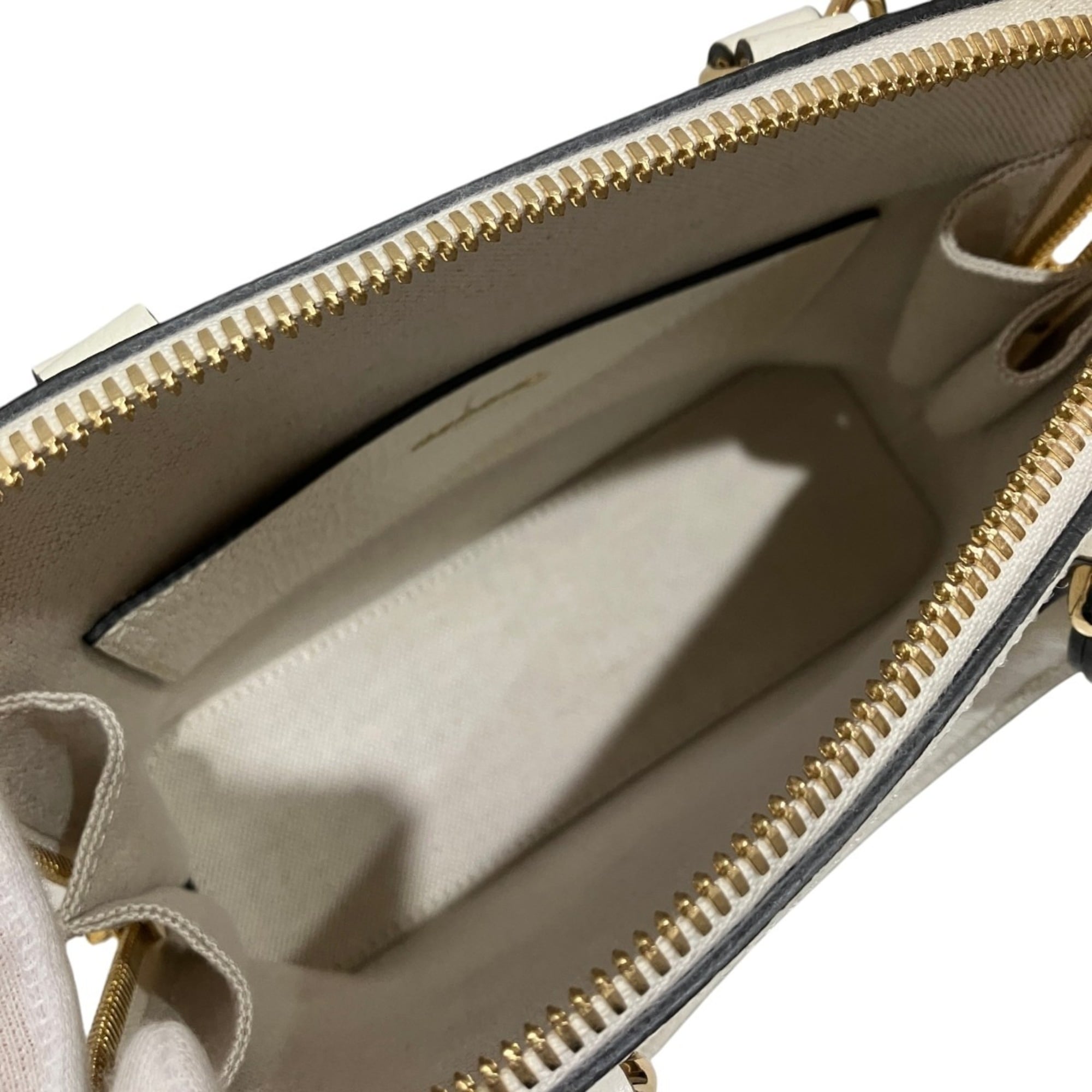 Gucci Horsebit White Leather Canvas Handbag (Pre-Owned)