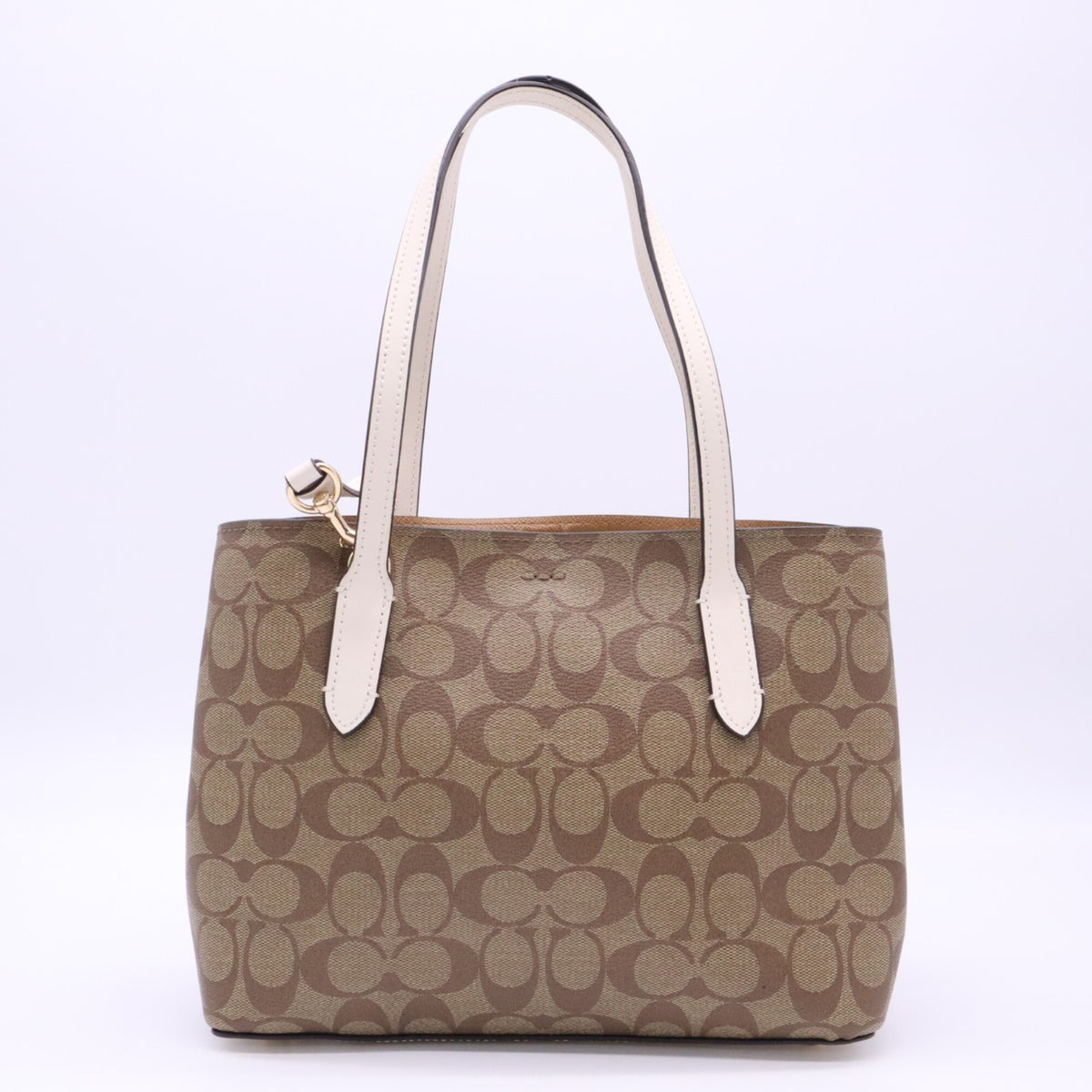 Coach Beige White Signature Line Handbag (Pre-Owned)